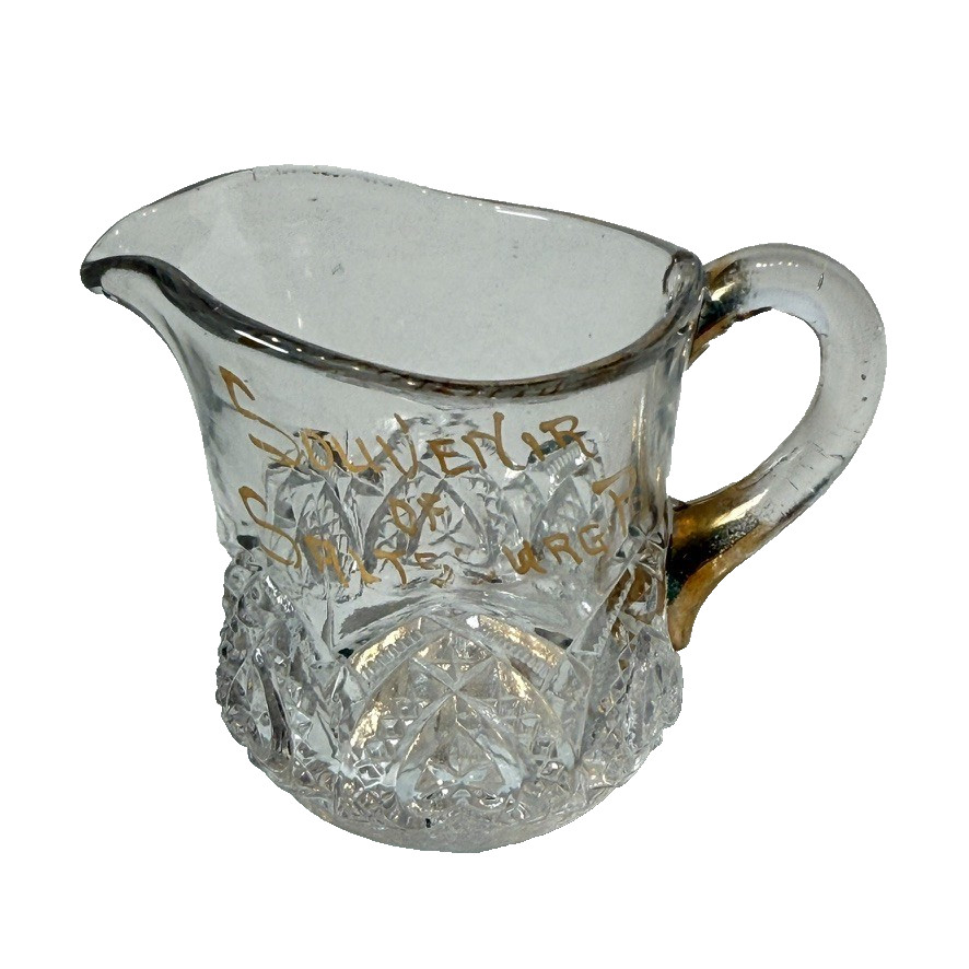 SALTSBURG PA Pennsylvania Antique DEPRESSION GOLD Glass Souvenir TRINKET CREAMER