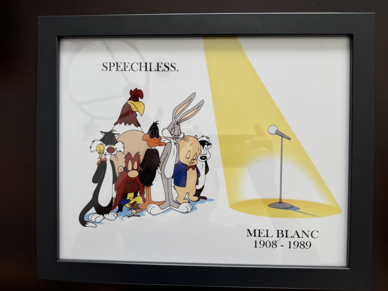 💚 Mel Blanc Speechless 14 x 11 tribute Warner Bros print NEW Frame Glass