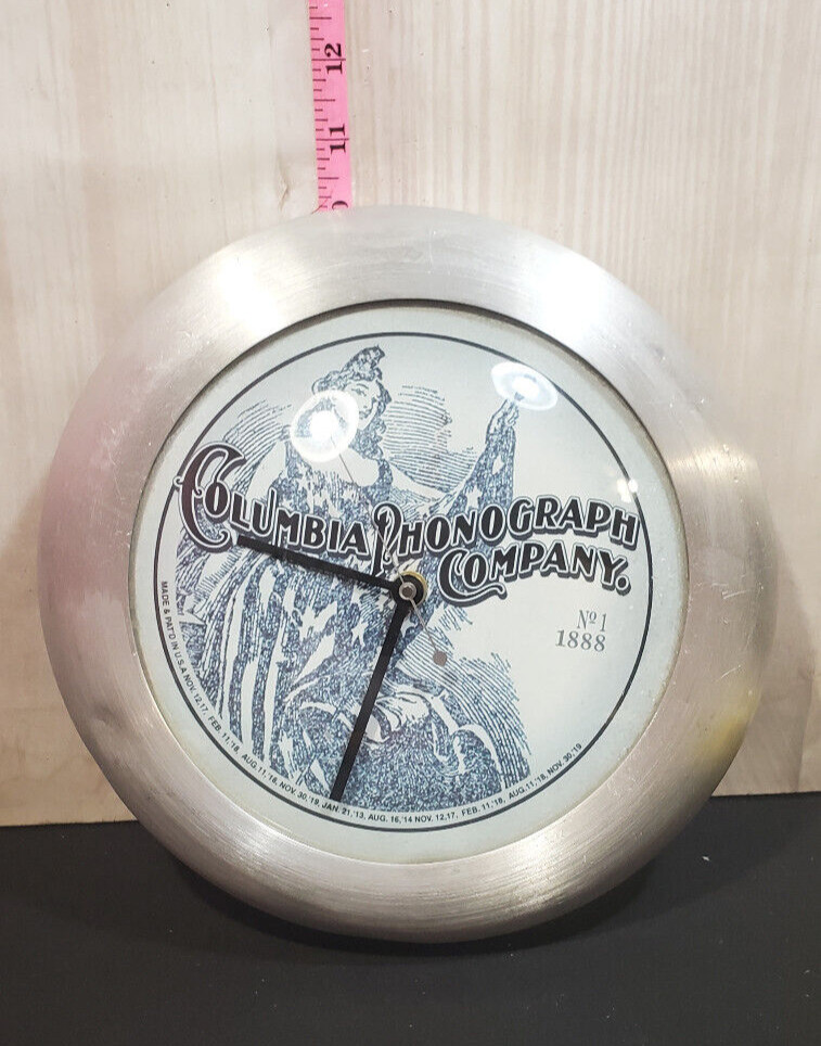 1998 aluminum Columbia Phonograph Company Wall Clock foxklox