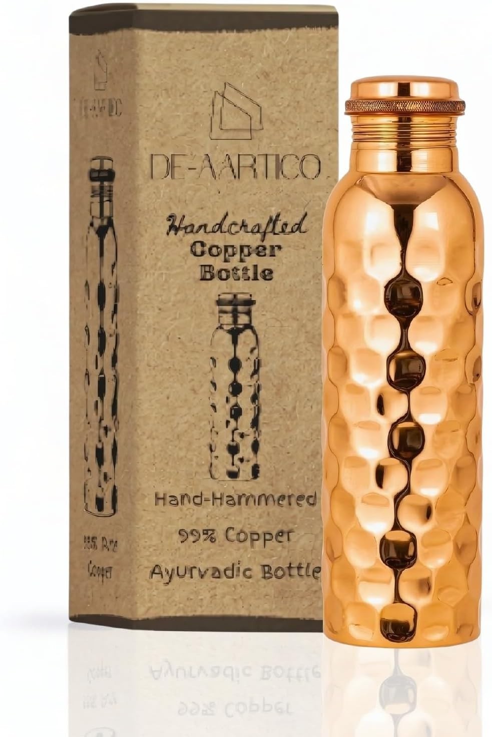 34 oz Hammered Copper Water Bottle Pure Ayurvedic Drinking Vessel Detox