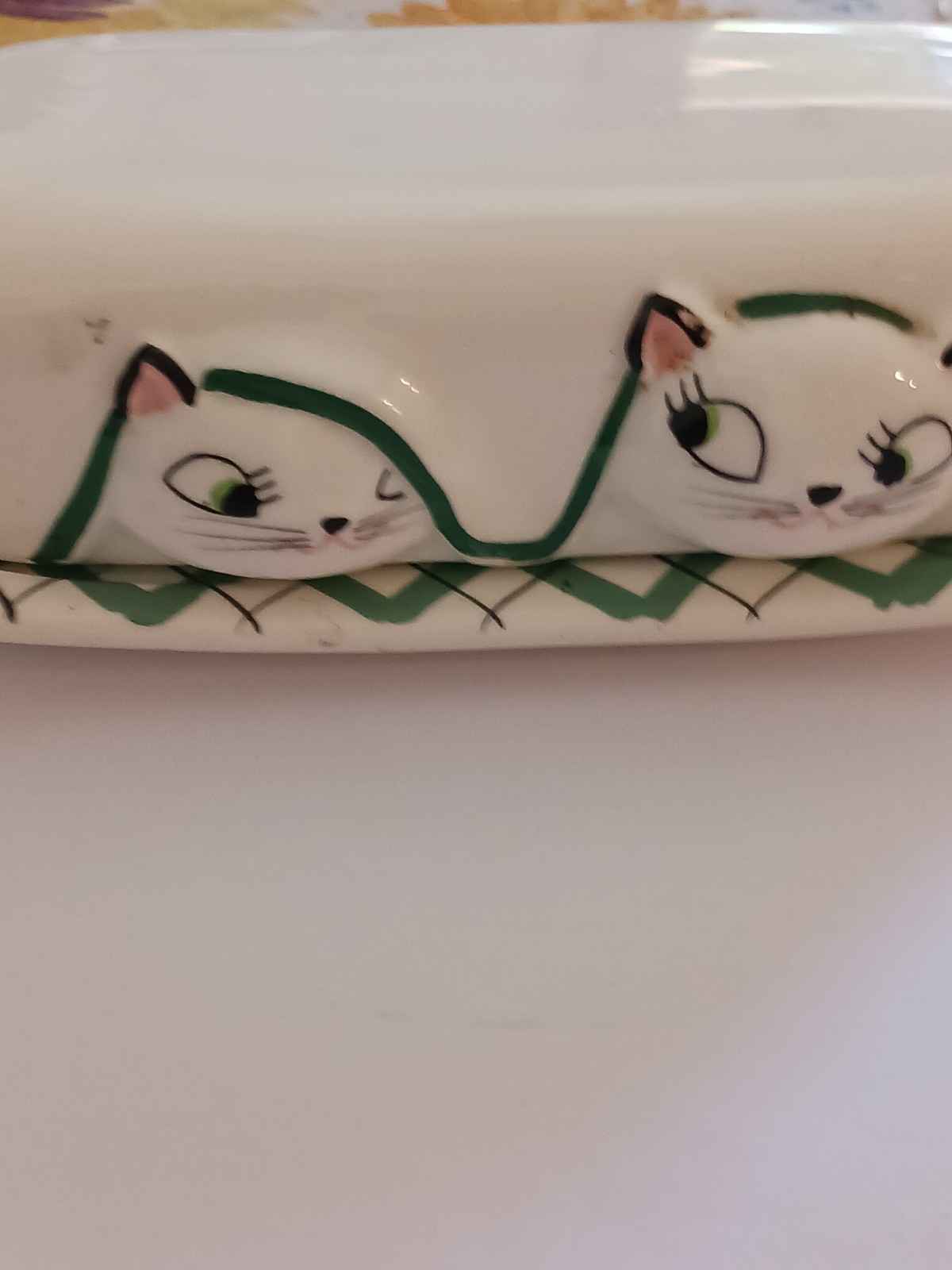 Holt Howard 1958 Cozy Kitten Butter Dish with Cover Cute Tiny Production Flaws