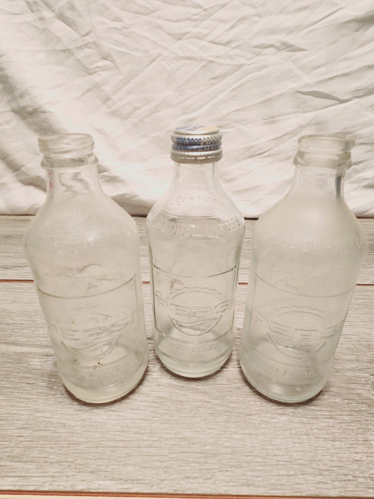 Set Of 3 Vintage Pepsi-Cola 10 Fl Oz Clear Glass Embossed Bottle Square Logo 
