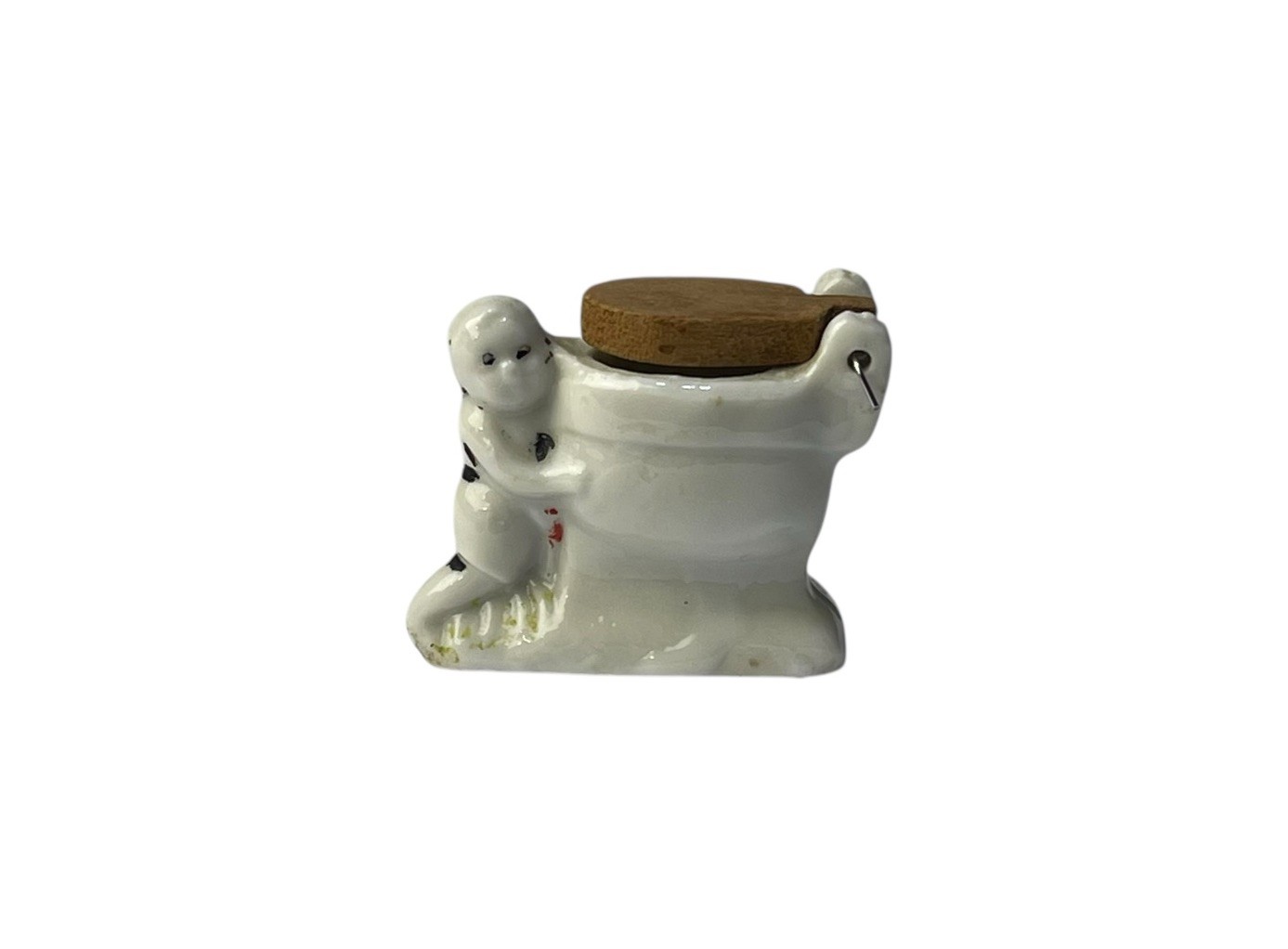 Vintage Porcelain Boy Pushing Toilet  Miniature Trinket