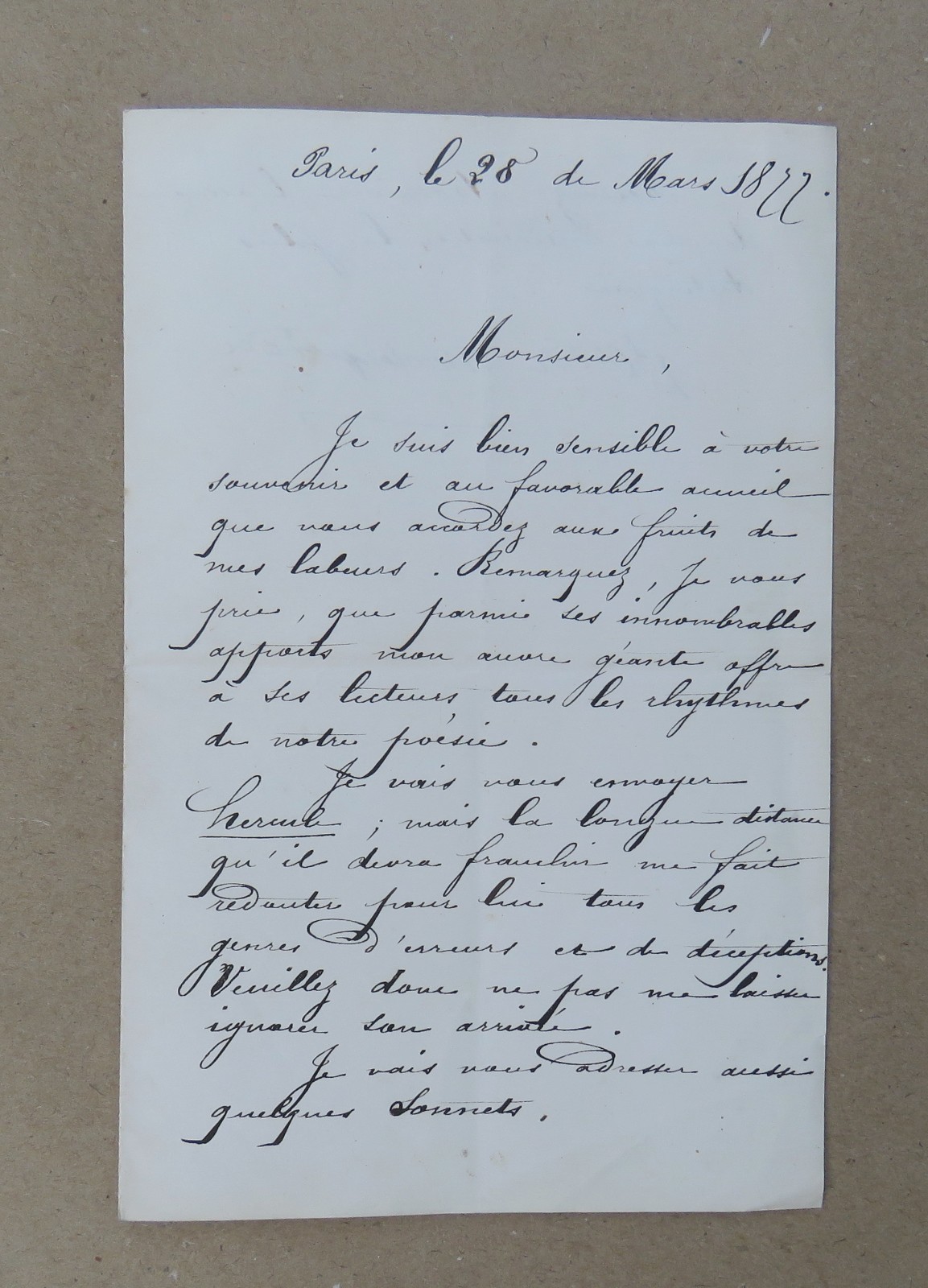 Robert de Montesquiou: Manuscript Letter and Two [2] Sonnets