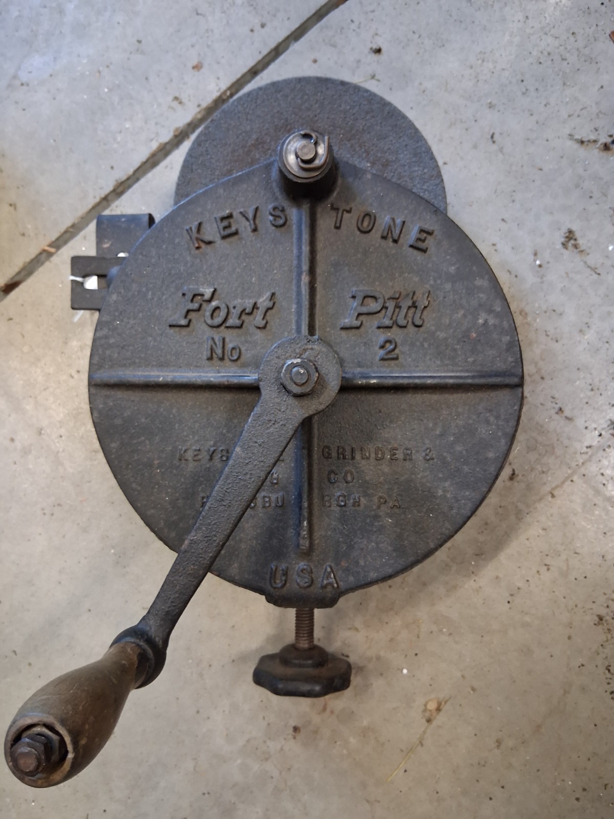 Vintage Keystone Fort Pitt No 2 Hand Crank Bench Grinder Excellent Near Mint
