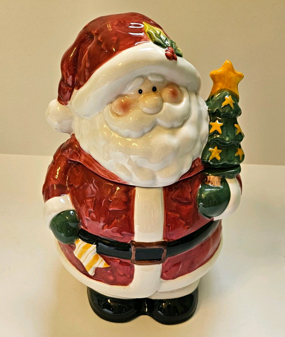 Vintage 1990's Int'l Silver Co Santa Claus Ceramic Cookie Jar w/ Lid 10in 