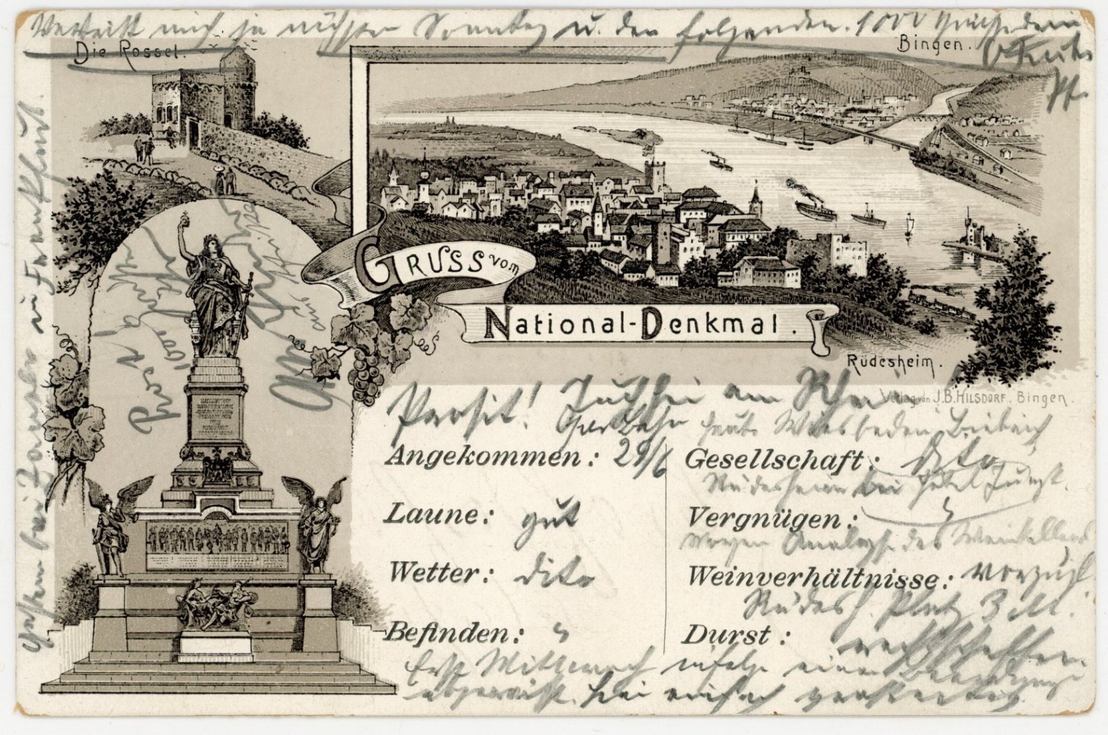 1899 Germany Gruss von Niederwald Monument - Pioneer PC - Rhine Rüdesheim Bingen