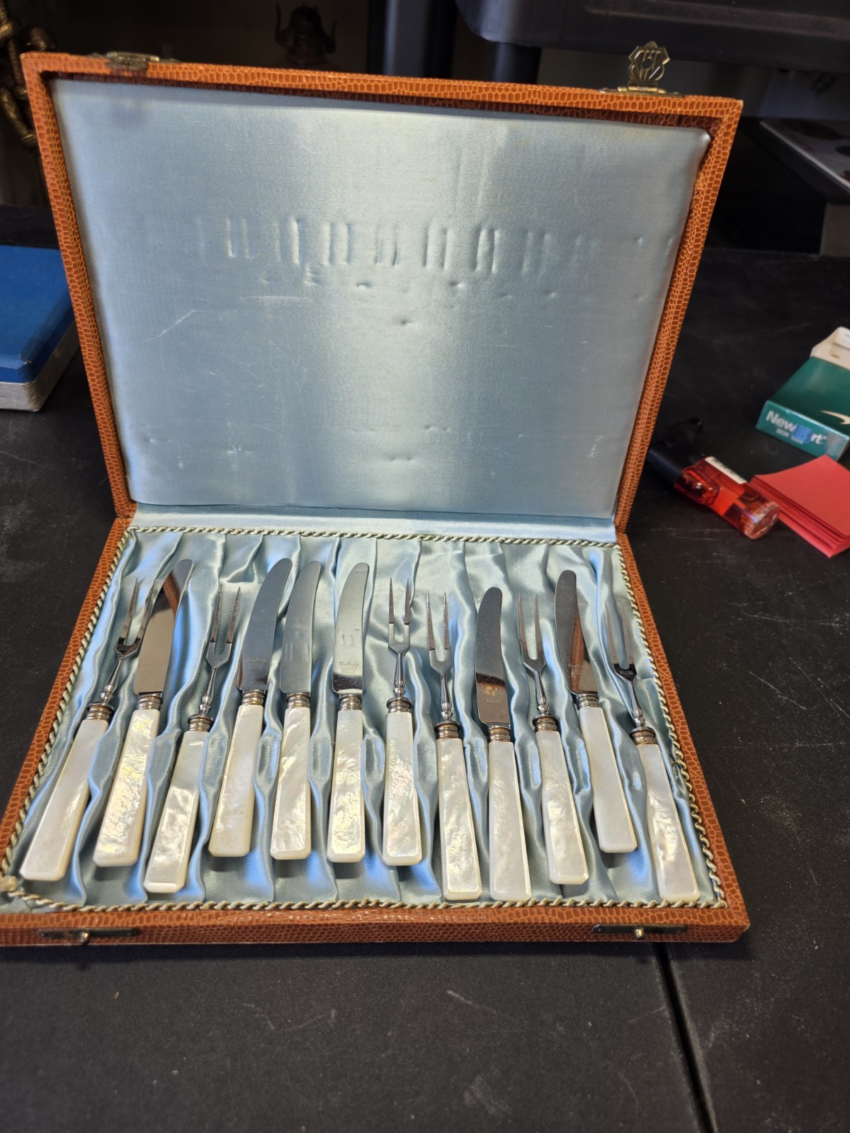 VTG Soligen Germany  Bone Handle Stainless Fork & Knife 12 pc Set PEABODY #LR