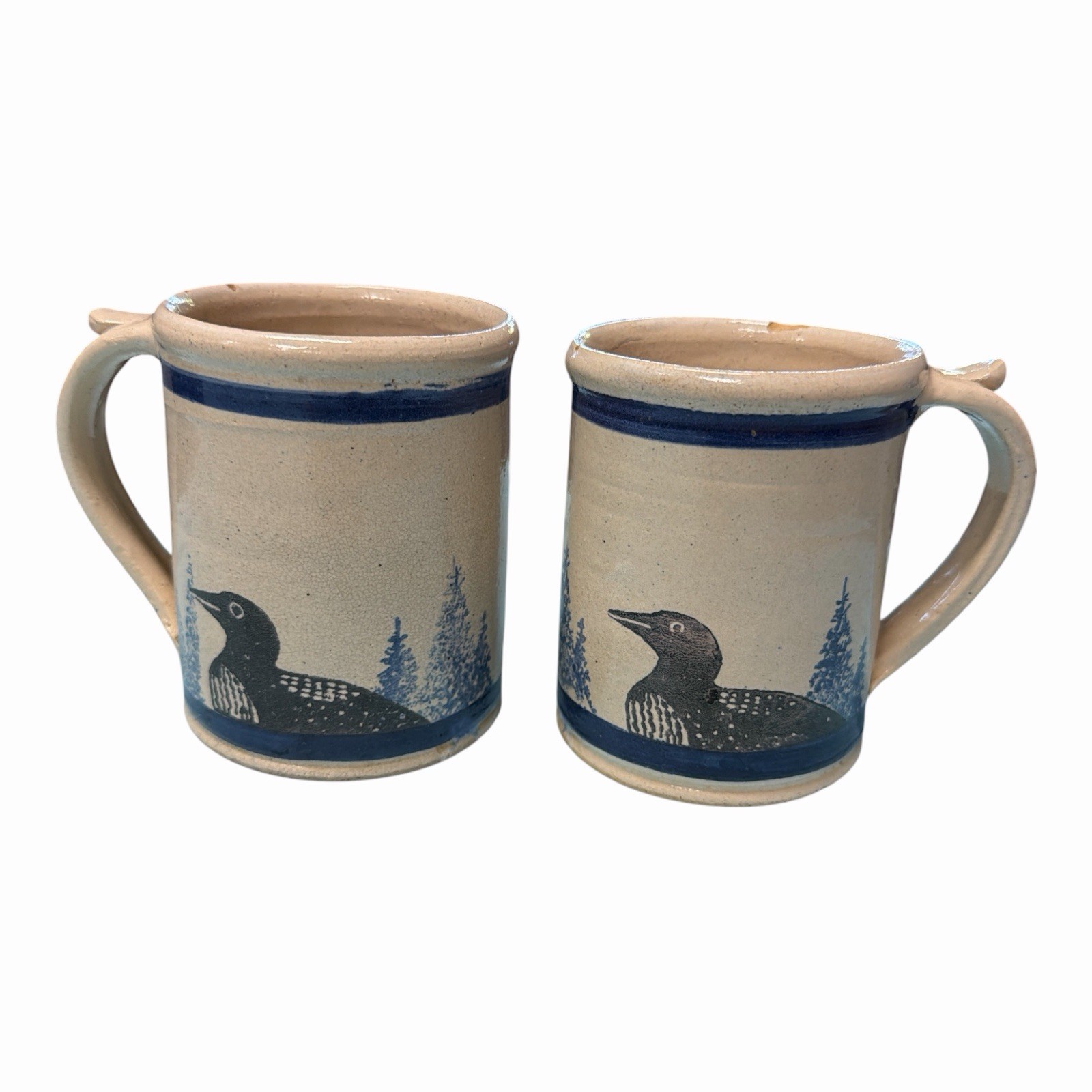 Dakota Stoneware Loon Mug Painted Handmade Coffee Cup USA Pottery Vintage *chips