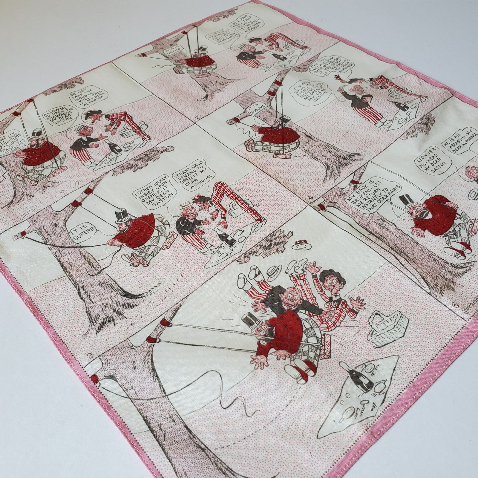 Vintage Alphonse and Gaston by Fredrick Opper F Comic Strip Handkerchief Cartoon
