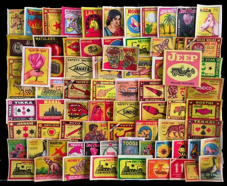 INDIA Old MatchBox Labels, 75 Different, Old Only Good Condition Collection