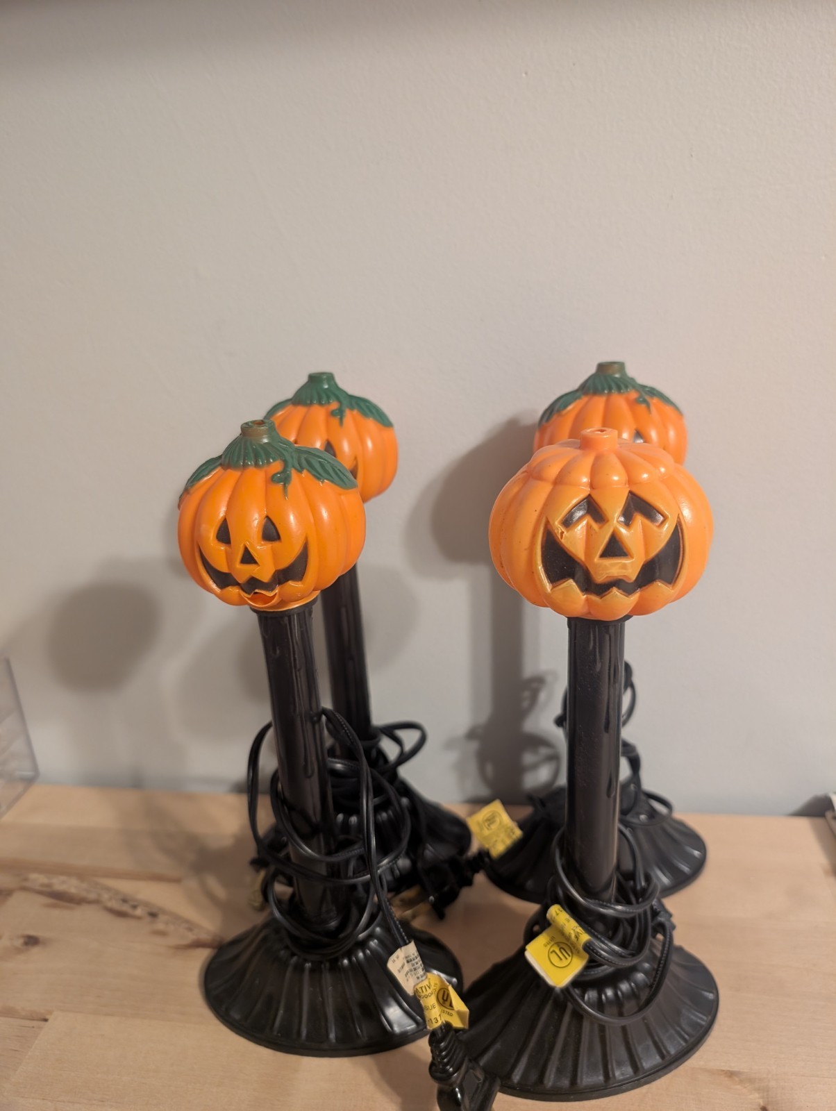 Vtg Lot Of 4 Halloween Jack O Lantern Blow Mold Candle Light  Pumpkin Head