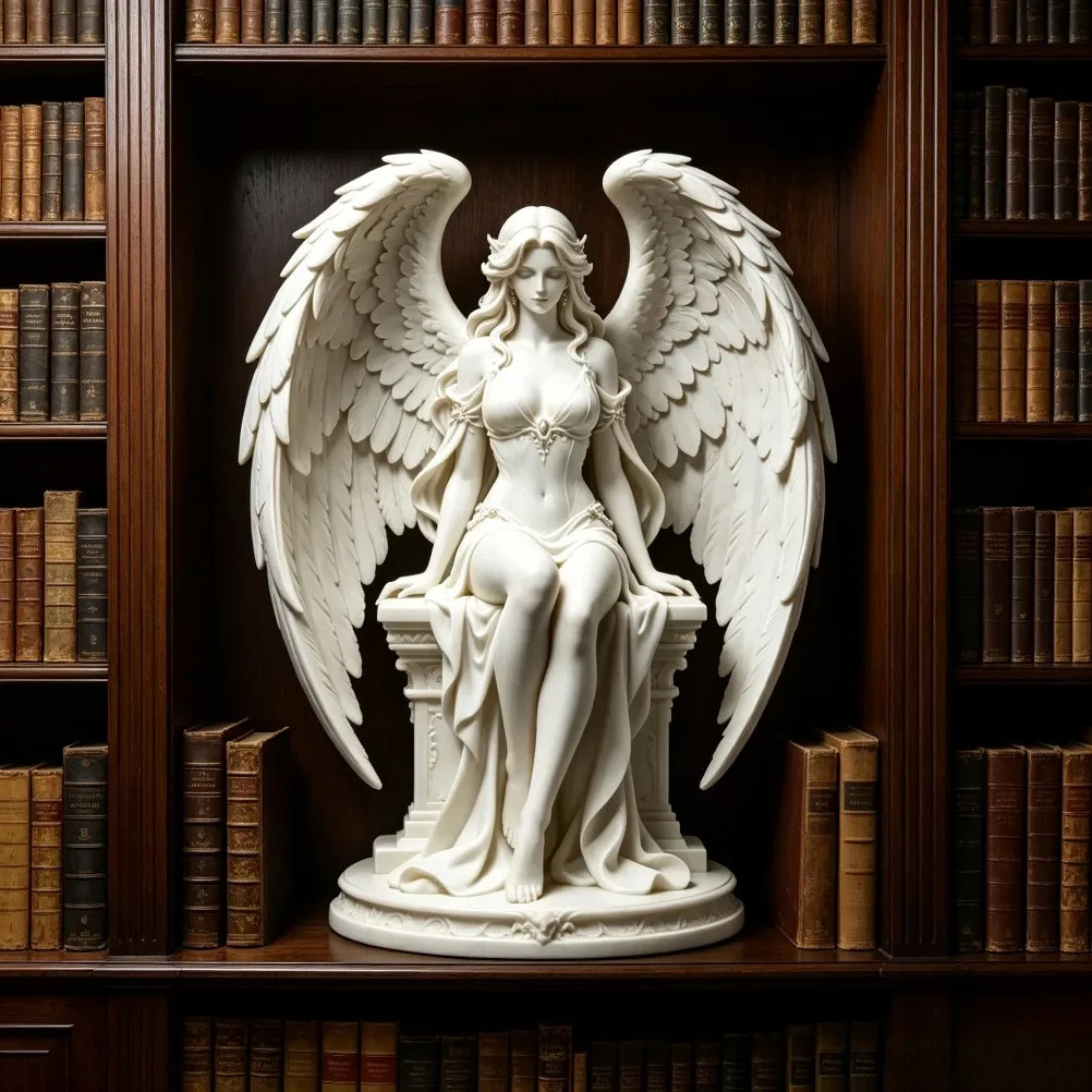 Graceful Sitting Angel Goddess Sculpture Winged Figurine Tabletop Home Decor