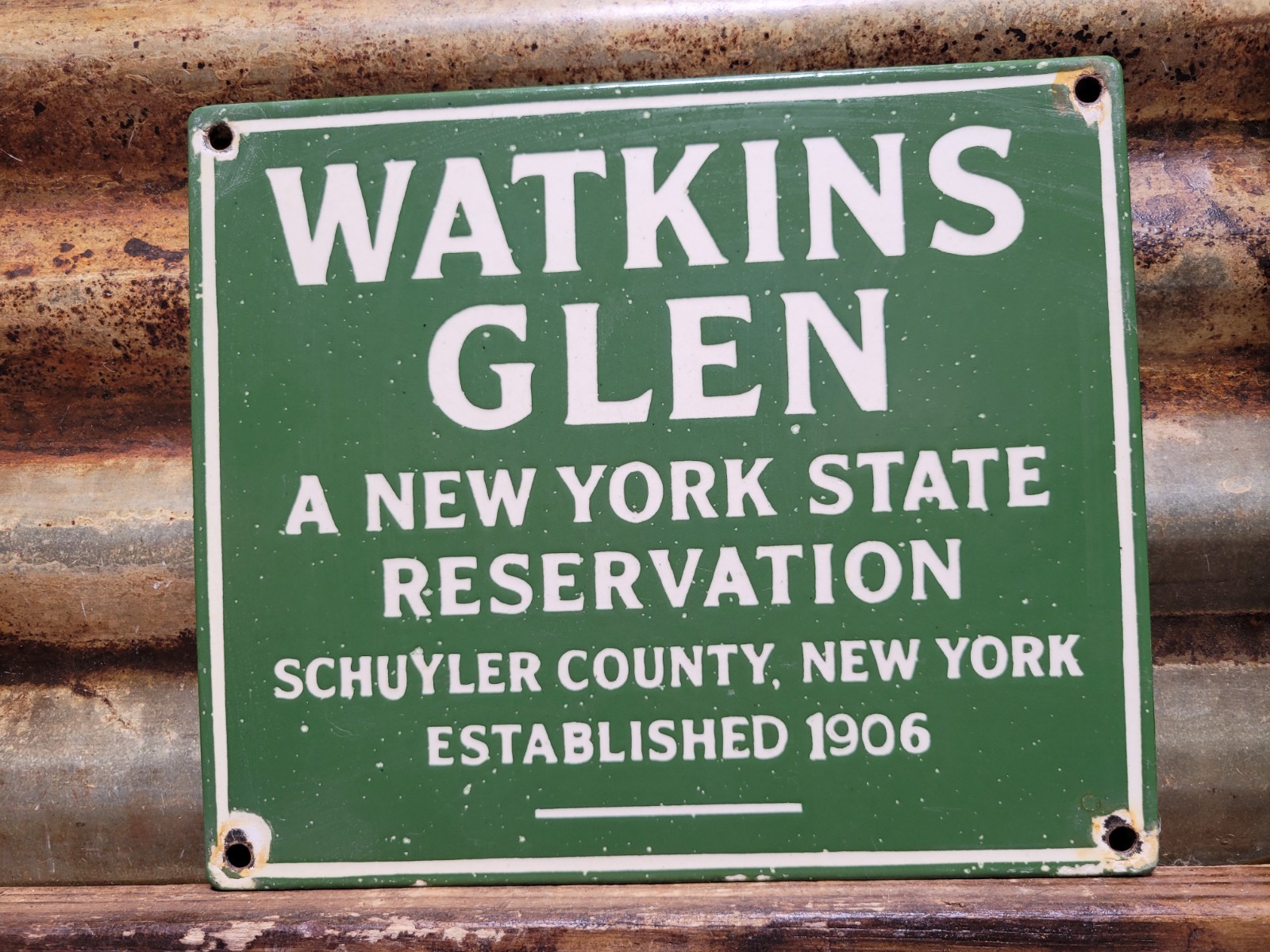 VINTAGE WATKINS GLEN PORCELAIN SIGN RARE OLD NEW YORK STATE PARK GORGE HIKING