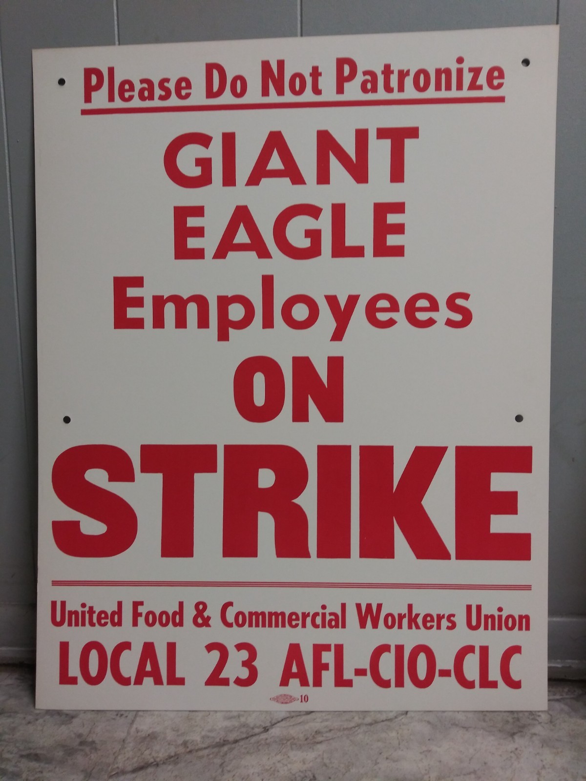 Vintage Picket Strike Sign Poster Pittsburgh 60's Letterpress Giant Eagle Food