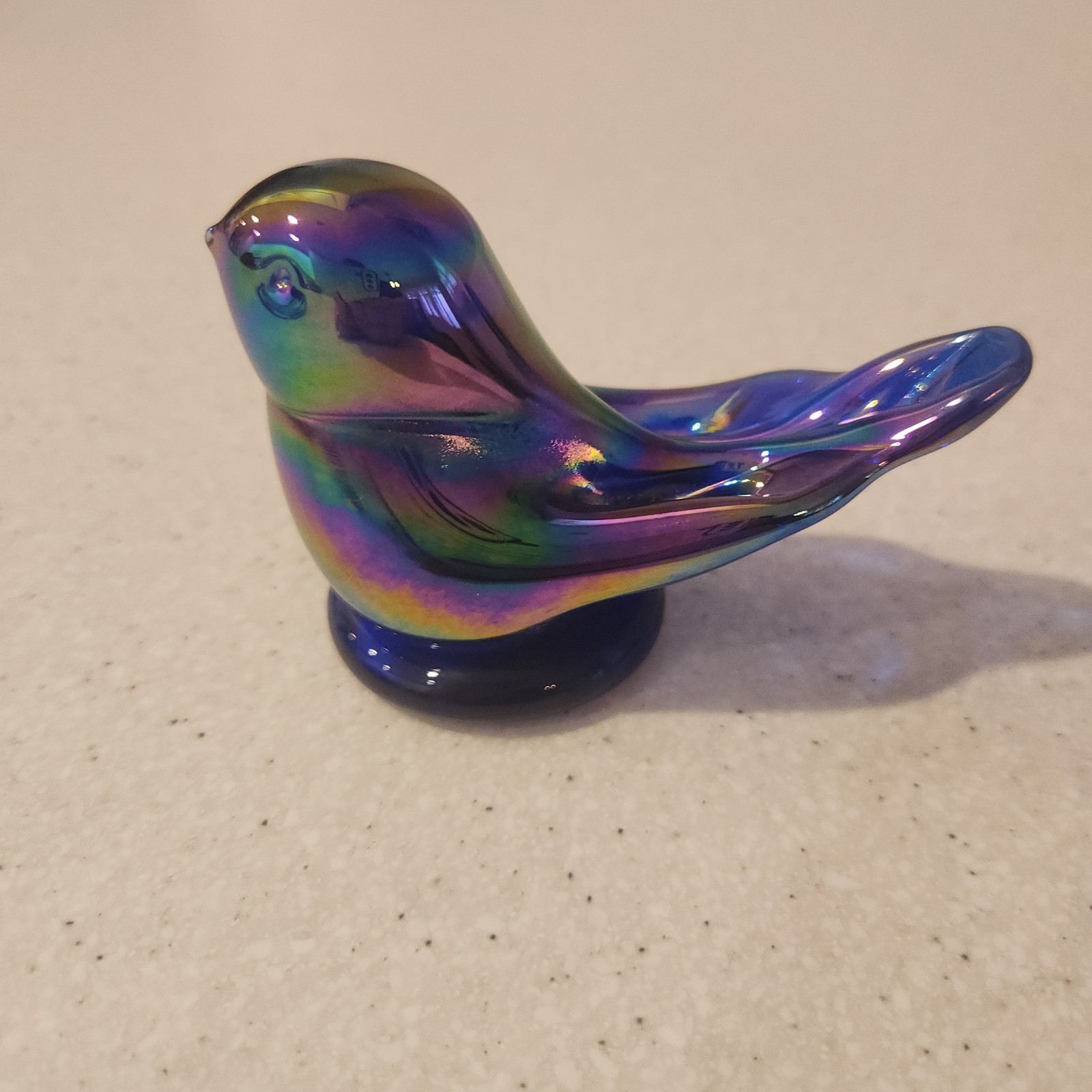 Vintage 1990 Leo Ward Terra Studios Rainbow Bird Iridescent Glass Signed