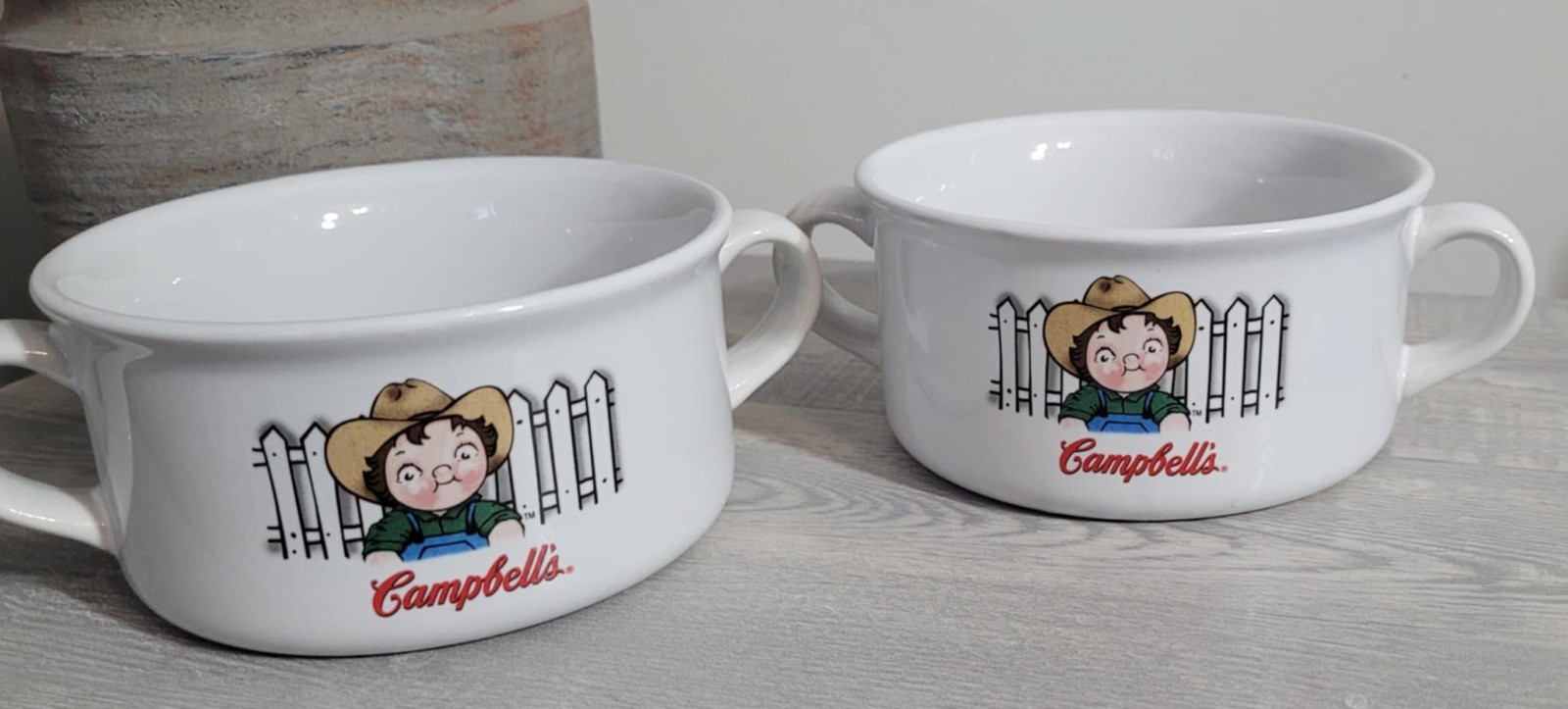 Set of Two 2001 Campbell\'s Kid Soup Mugs Bowls Houston Harvest Gift Products Set of Two 2001 Campbell\'s Kid Soup Mugs Bowls Houston Harvest Gift Products