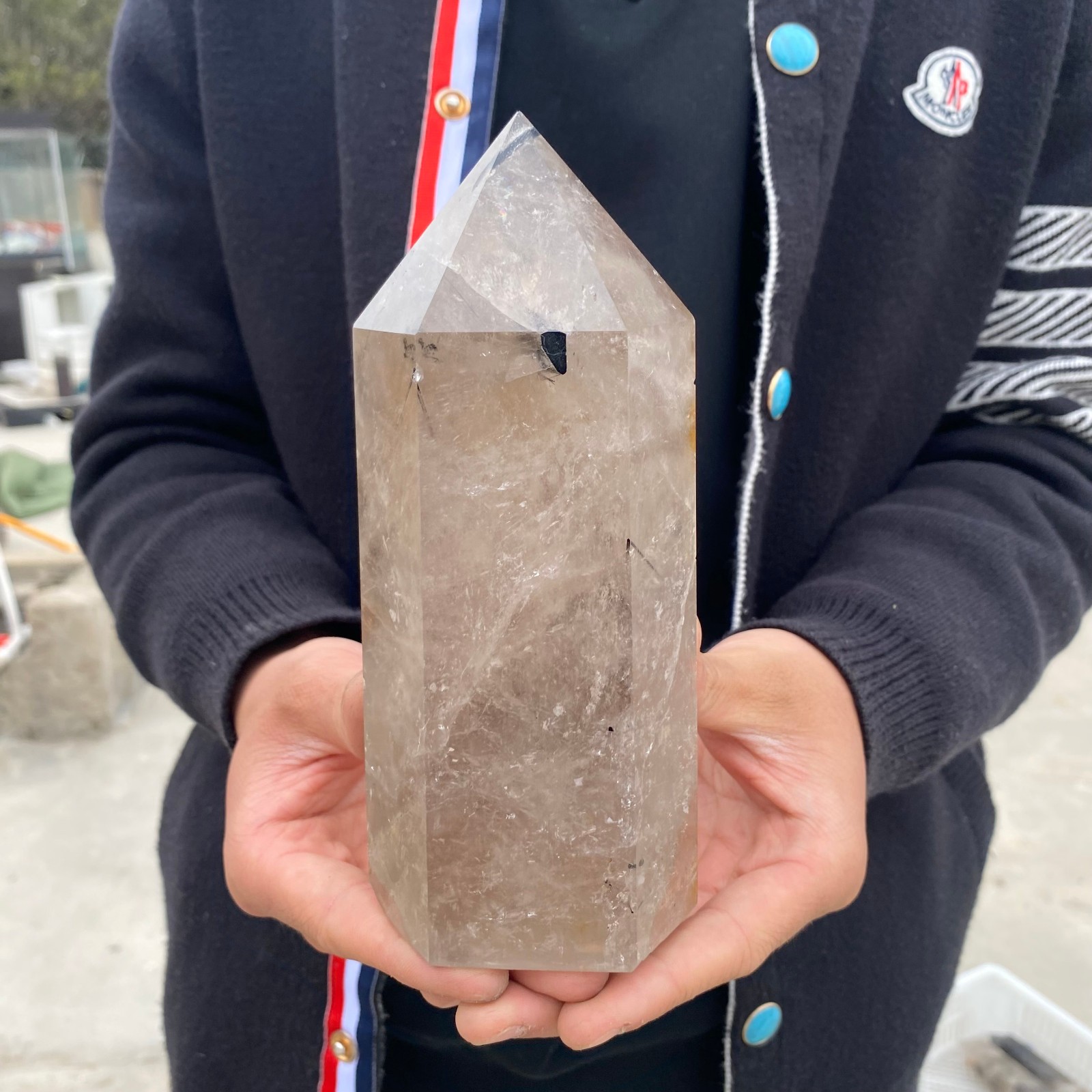 2.75LB  Natural black hair crystal, white crystal pillar, quartz crystal