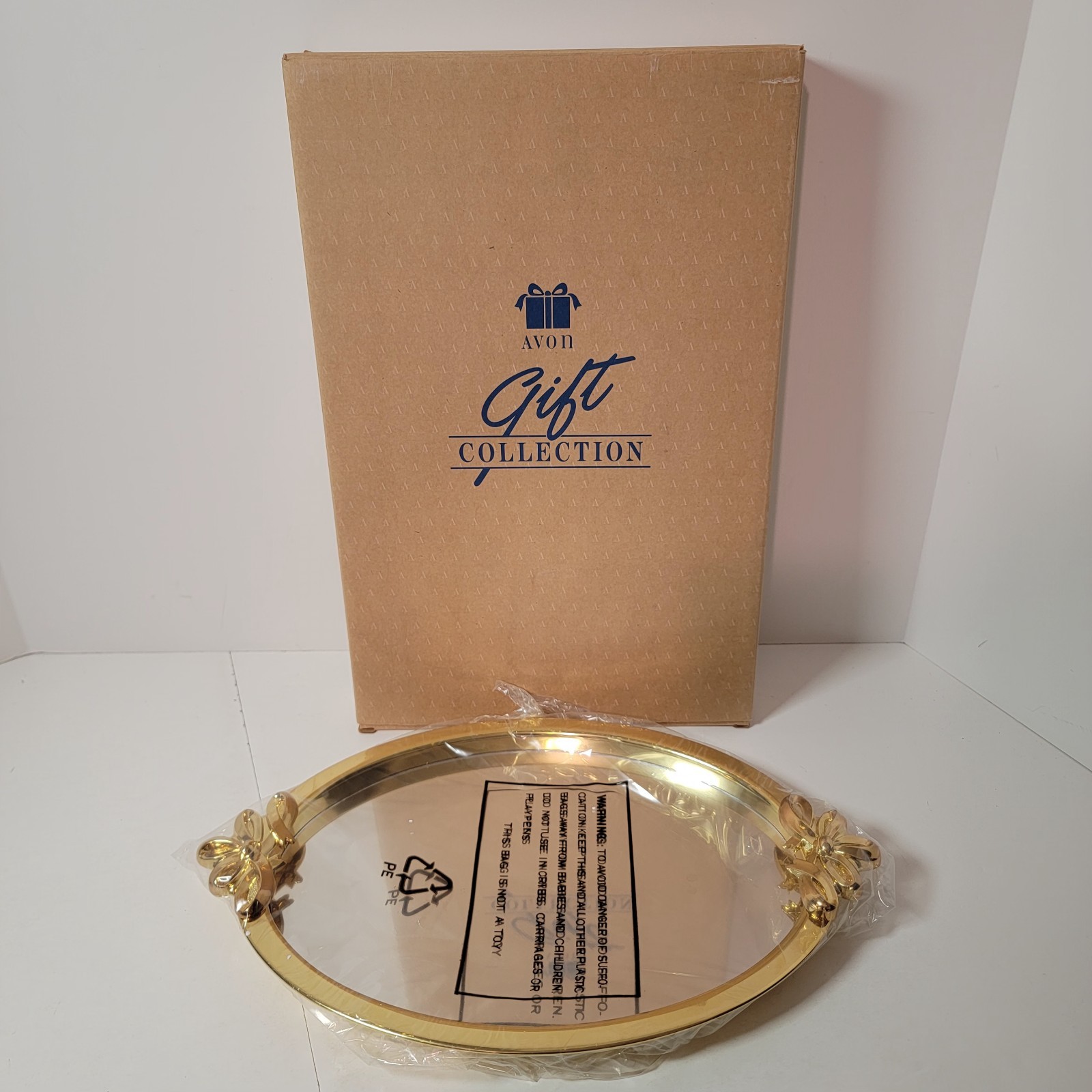 NOB Vintage Avon Gift Collection Vanity Tray Mirror Beautiful Goldtone 14