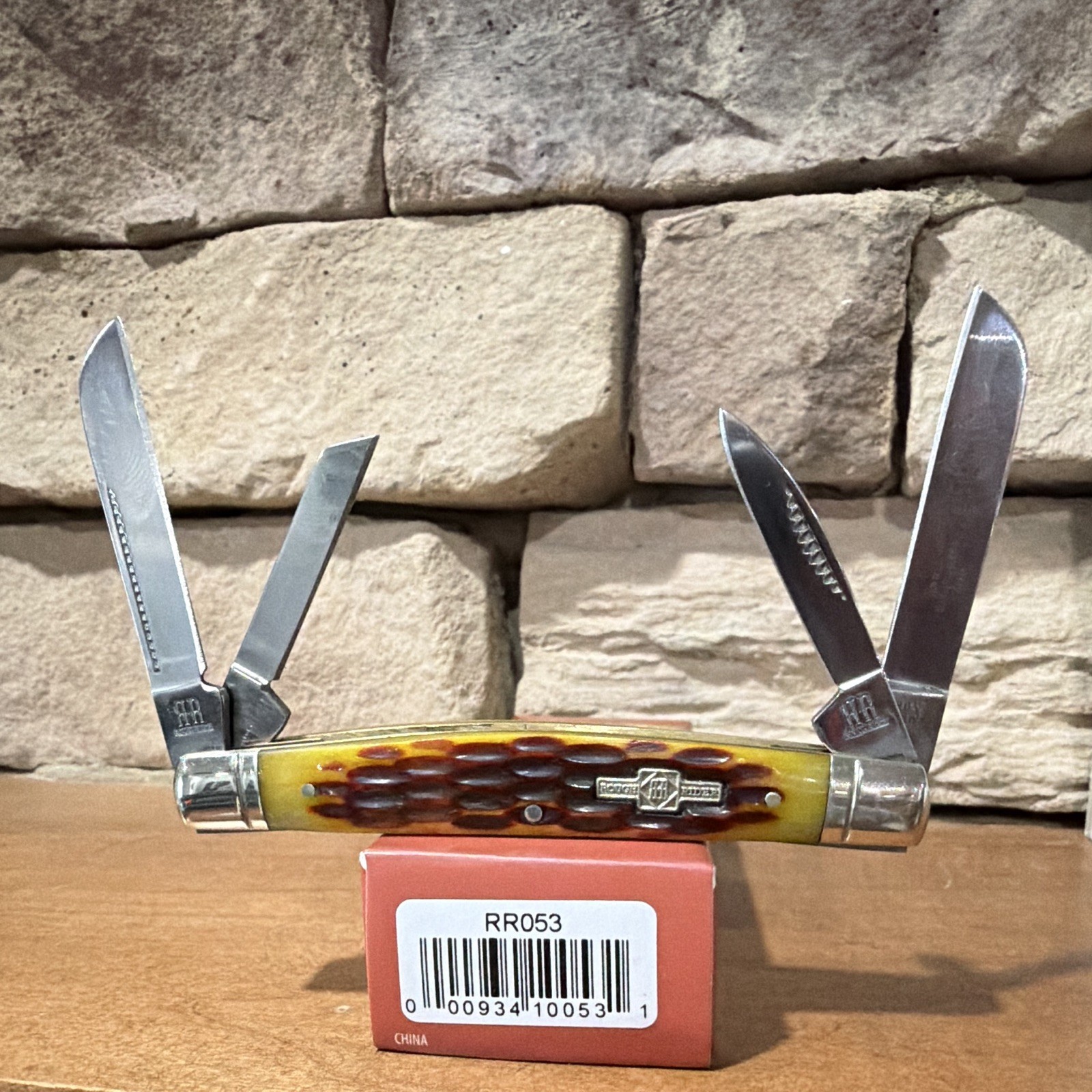 Rough Rider RR053 Manual Slipjoint 4-Blade SS Clip/Pen Pocketknife, Bone