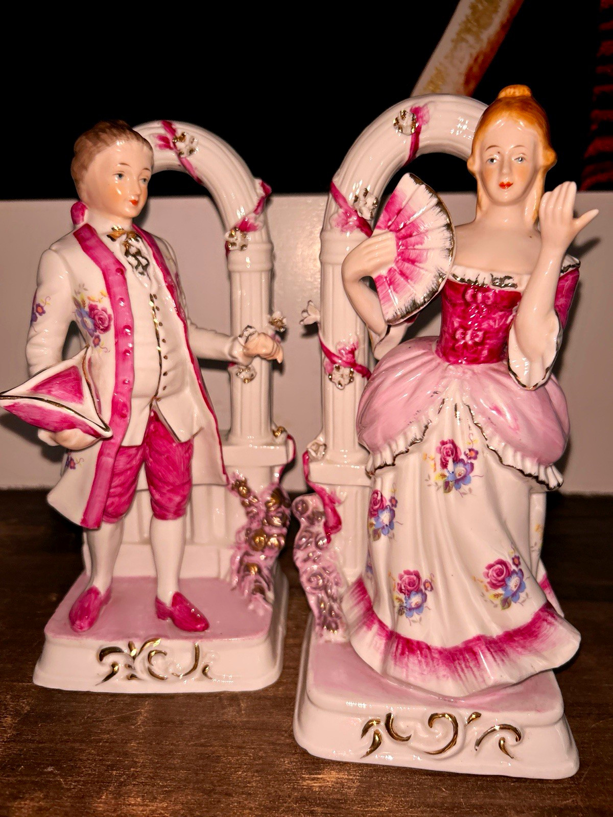 Victorian Style Porcelain Couple Figurines Set of 2 Hand Painted Glazed