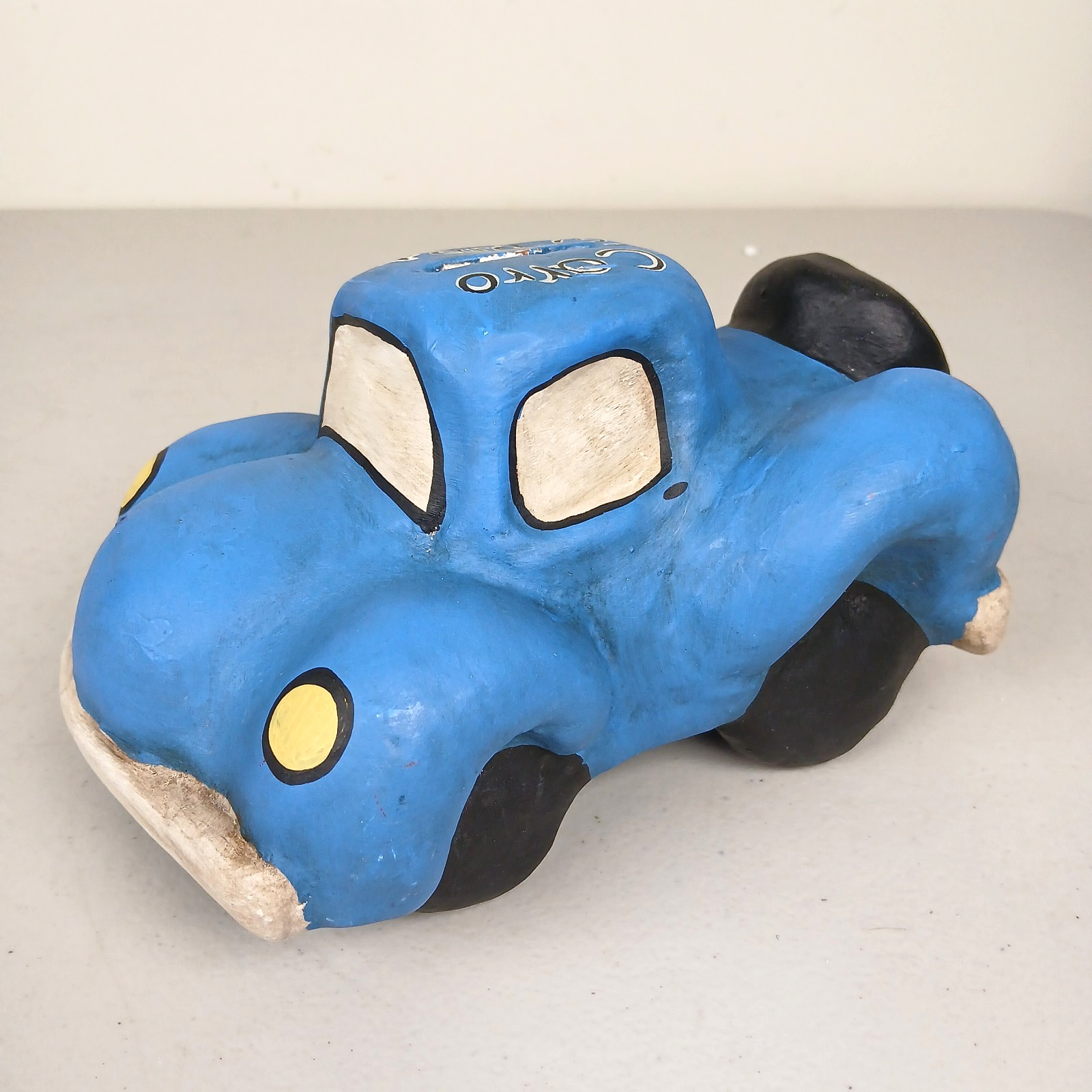 VTG Mexican Folk Art Pottery Coin Bank Car Cartoon Para Mi Carro Terracotta