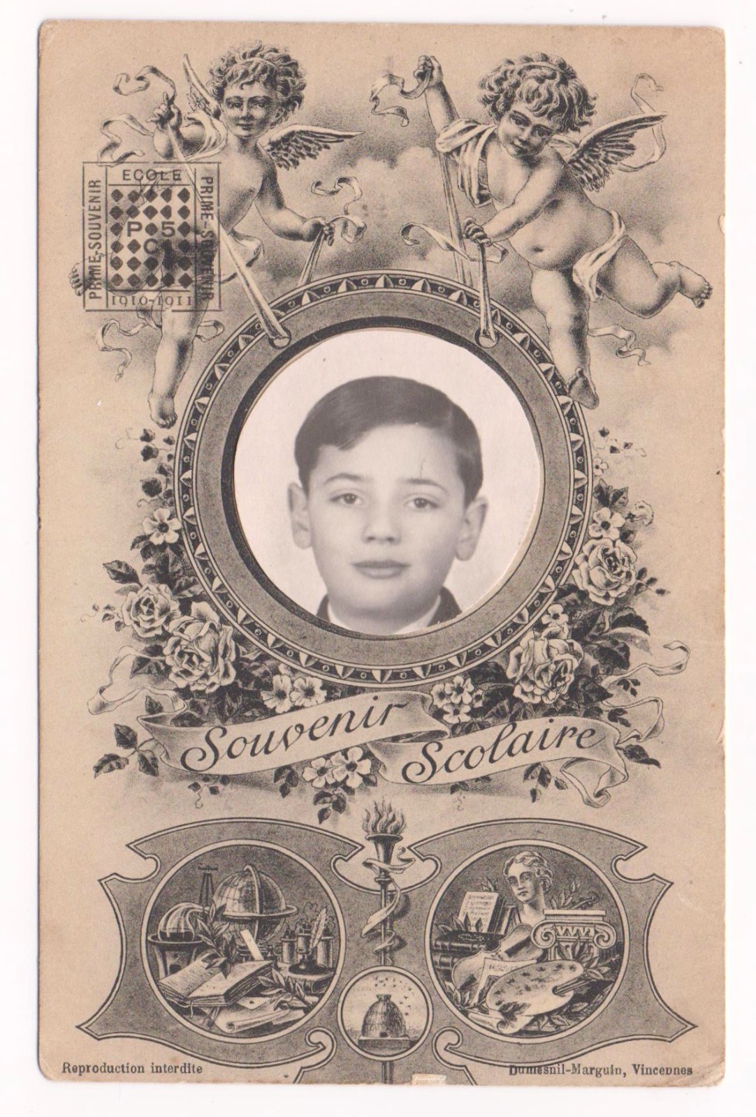 Old postcard * postcard fantasy - school souvenir child photo 1910-1911 school premium