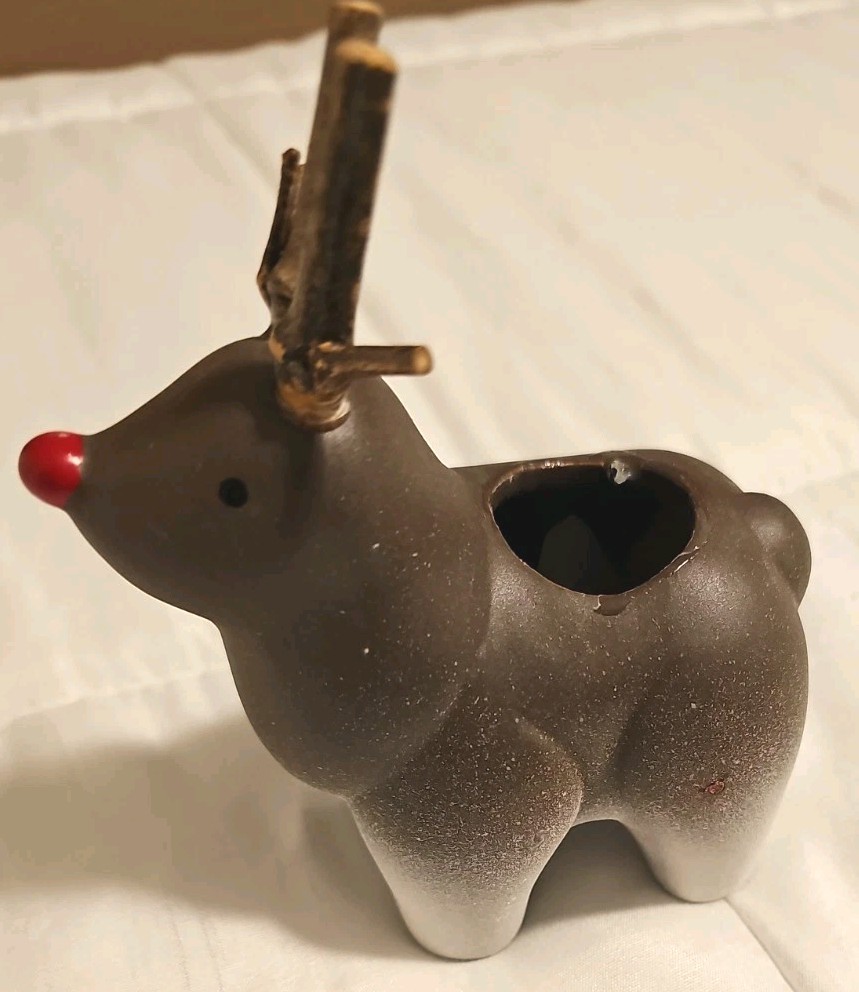Handcrafted ceramic planter Candle Holder Red Nosed Reindeer