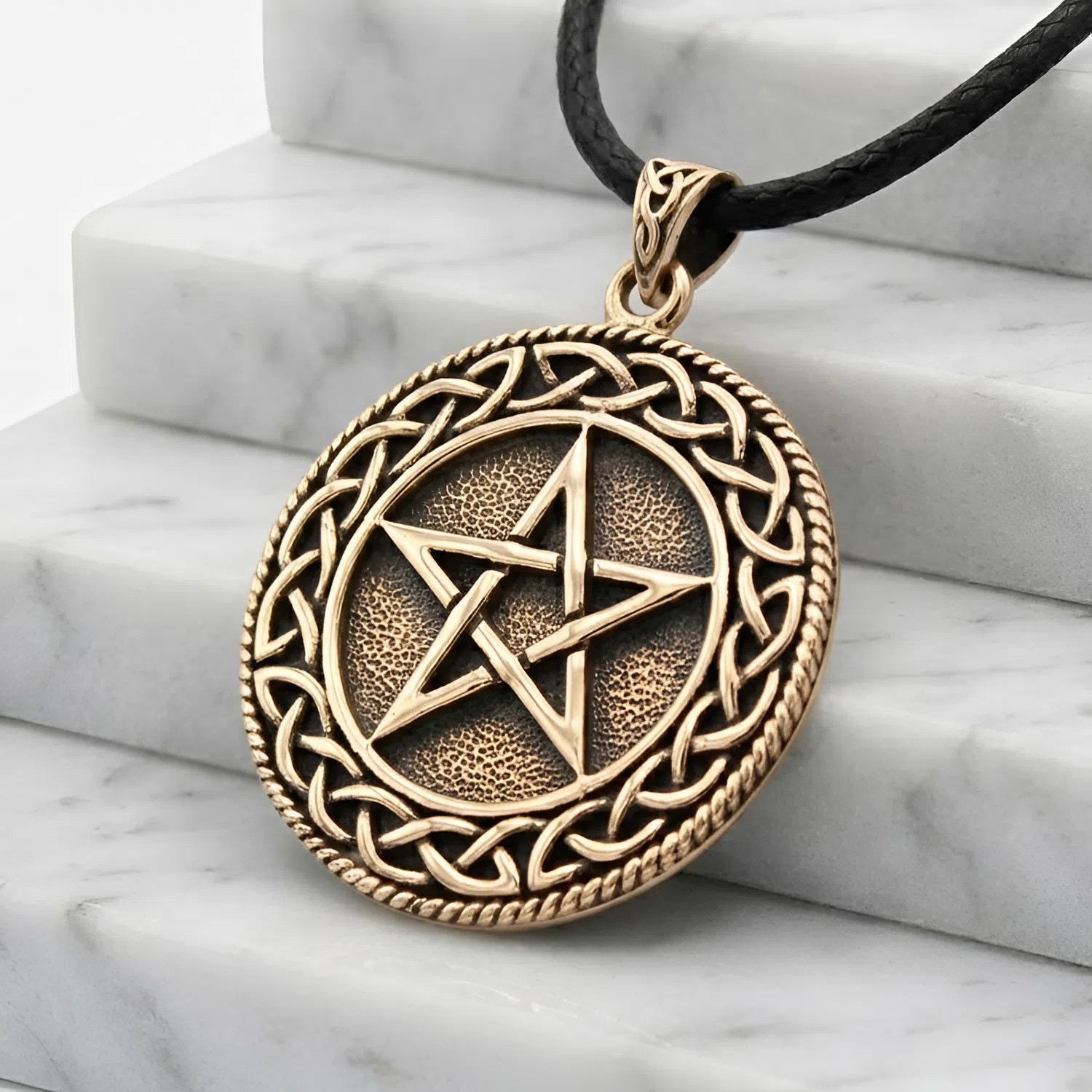 Bronze Celtic Knot Pentacle Pendant - Gold Pentagram Necklace Wiccan Pagan