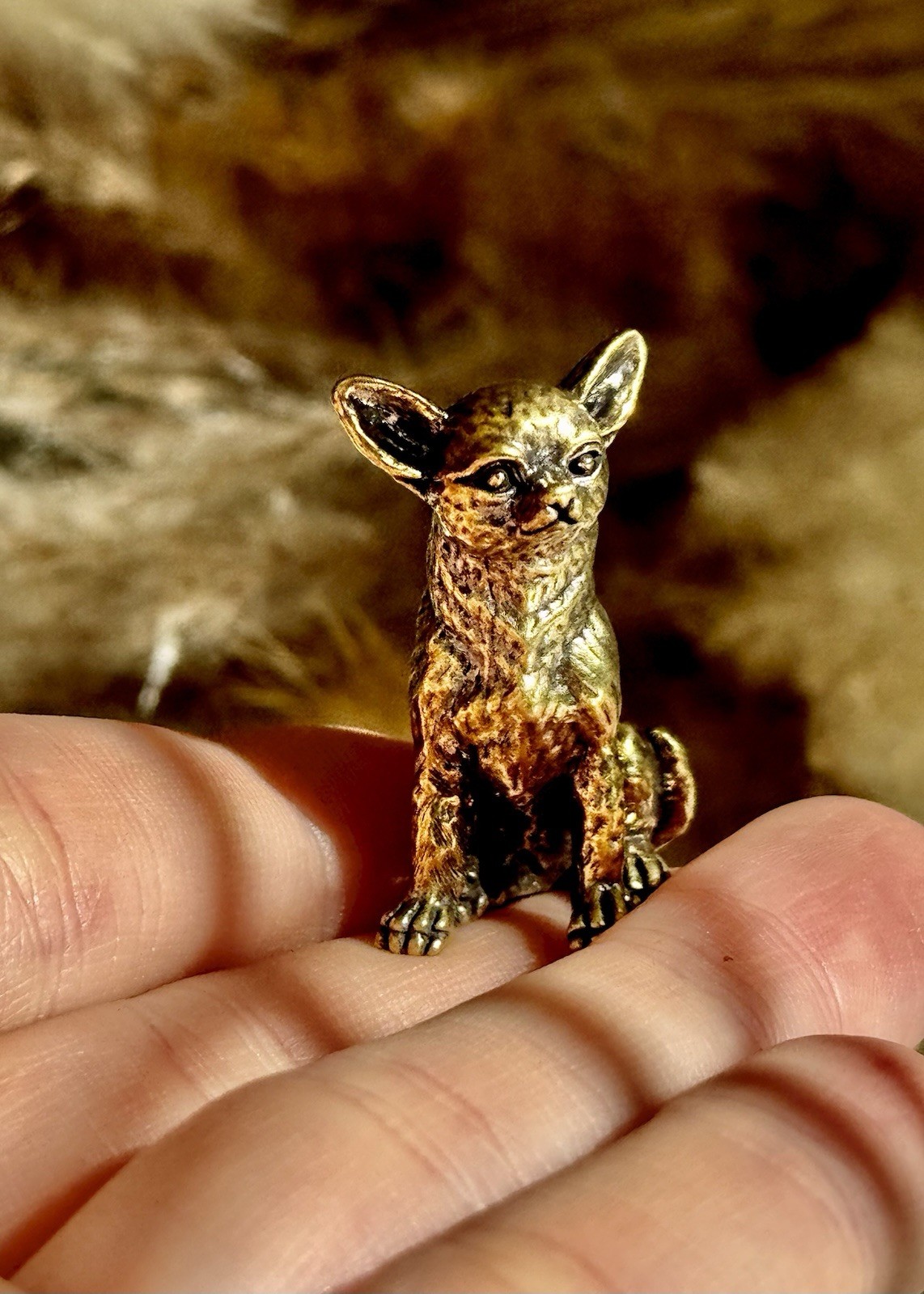 Miniature Brass Chihuahua Figurine – Tiny Dog Ornament and Chihuahua Lover Gift