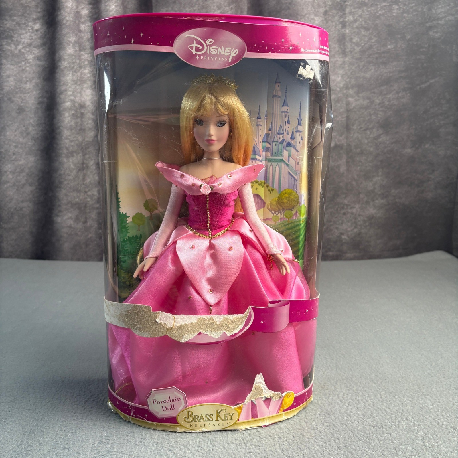 Disney Princess Sleeping Beauty Aurora Porcelain Doll Brass Key Keepsakes Vtg