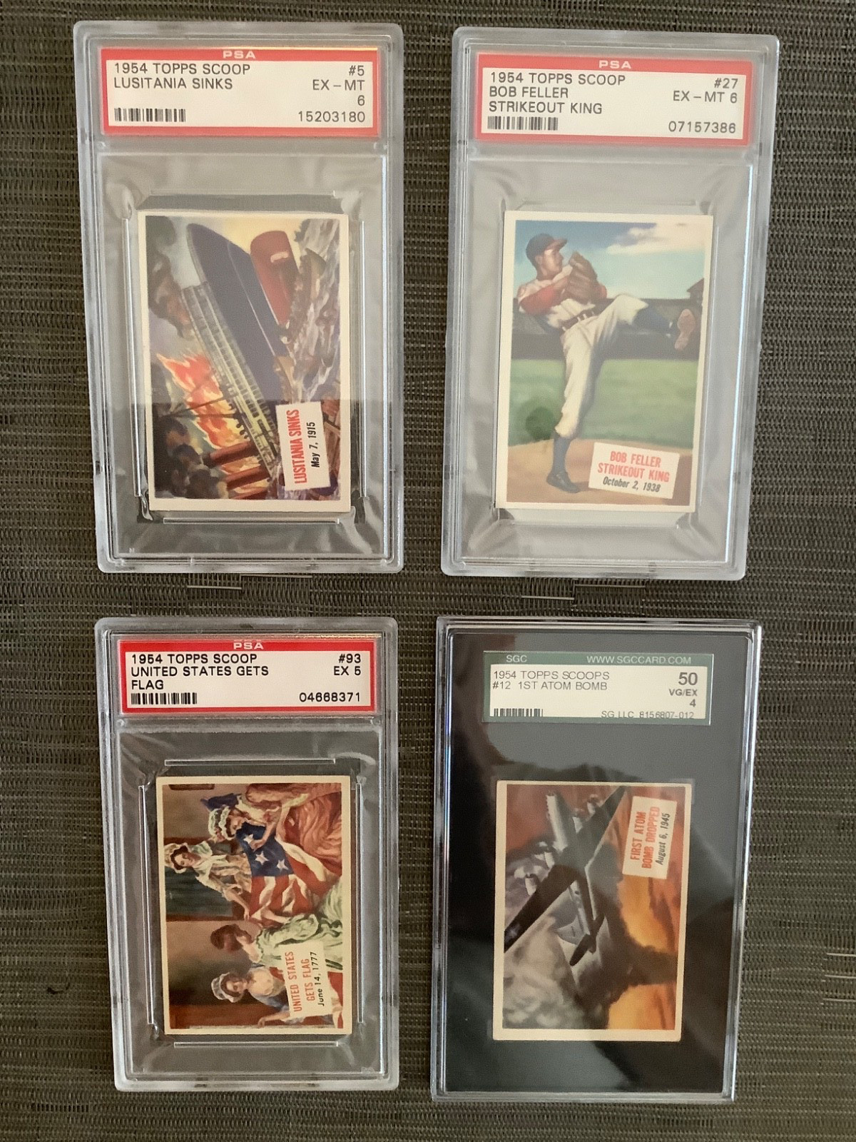 1954 Topps Scoops Complete Set, VG-EX+, including Babe Ruth, w/ 7 graded cards 1954 Topps Scoops Complete Set, VG-EX+, including Babe Ruth, w/ 7 graded cards