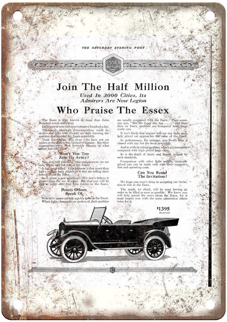 1919 Essex Vintage Automobile Ad Retro Look Metal Sign AM8675
