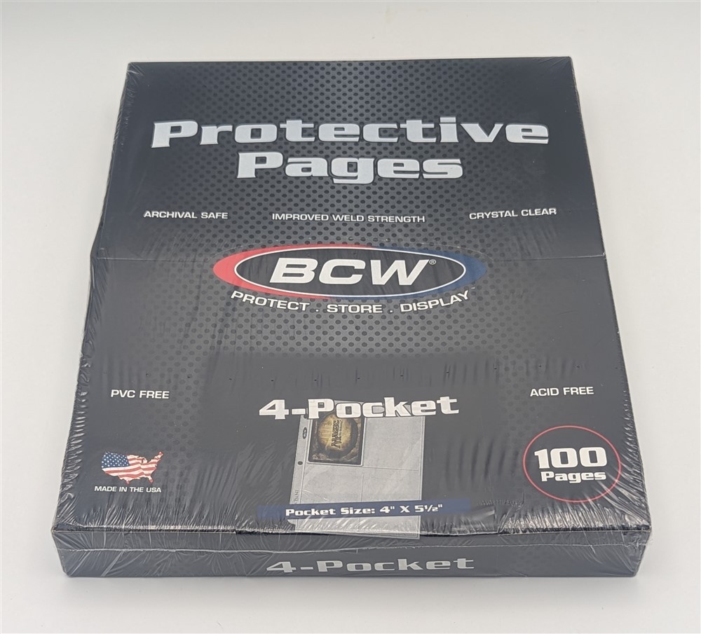 Box of 100 BCW Pro 4-Pocket 3.5x5 Photo / Small Postcard Pages binder sheets