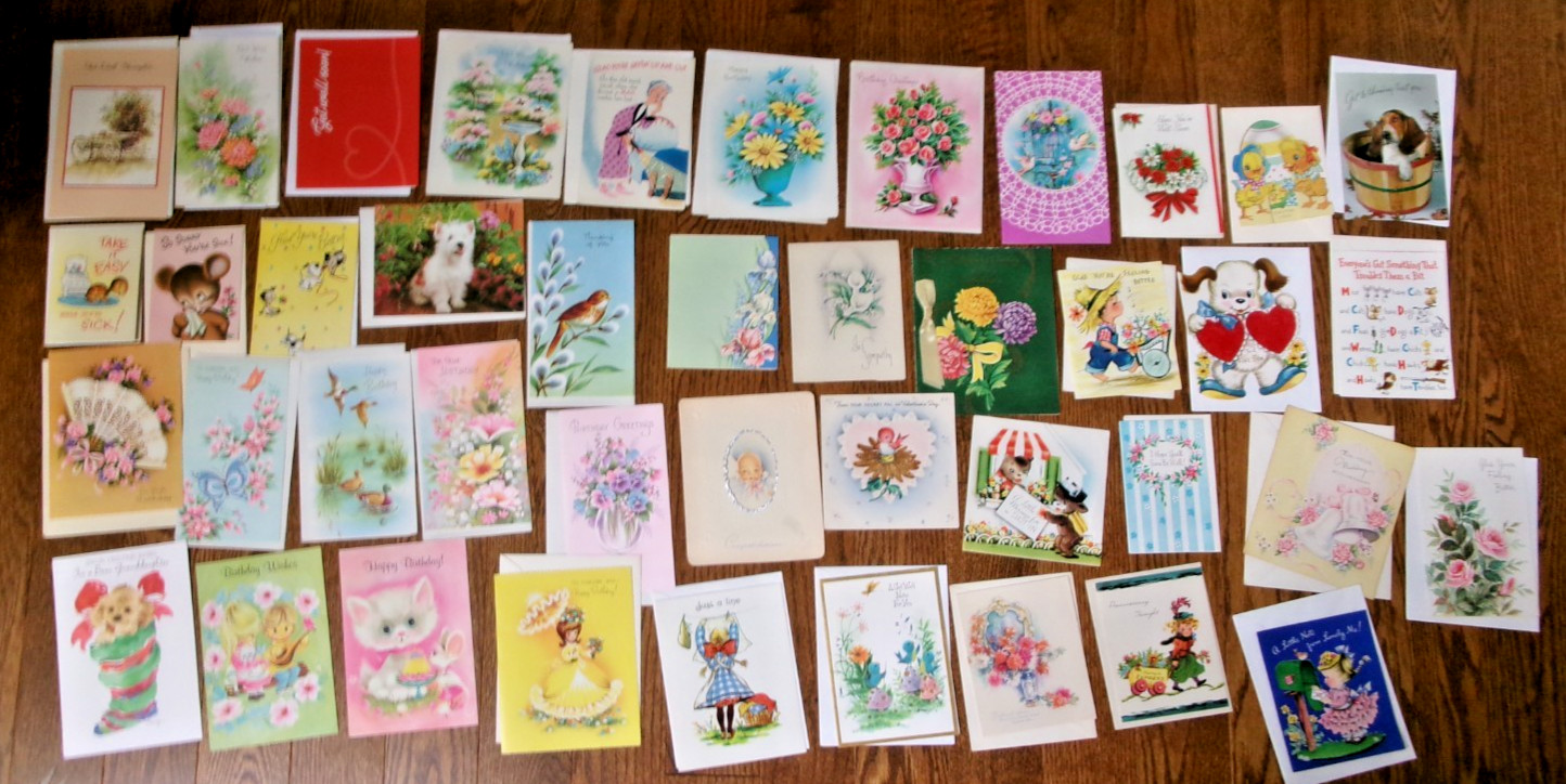 42 Unused Vintage All Occasion Greeting Cards Circa 1950\'s Most w Envelopes
