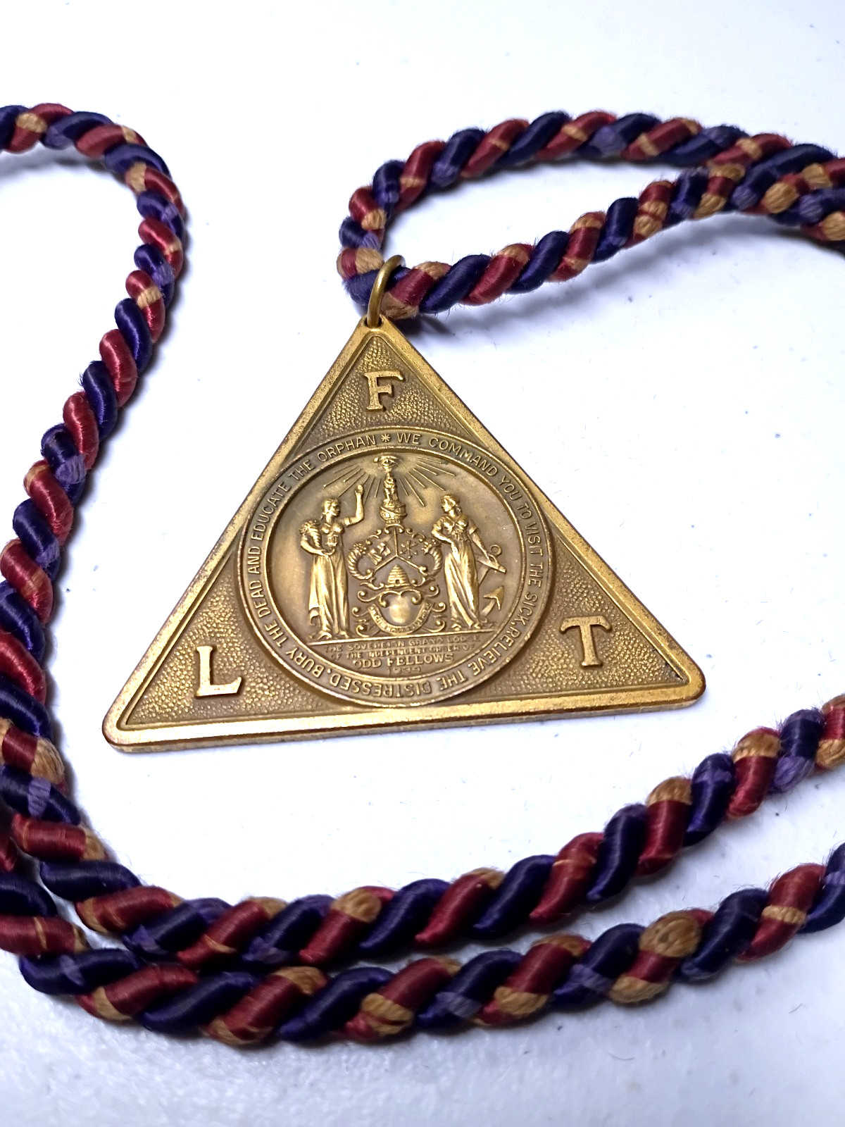 Vtg Odd Fellows IOOF Ceremonial 2 Sided Brass Pendant Original 30