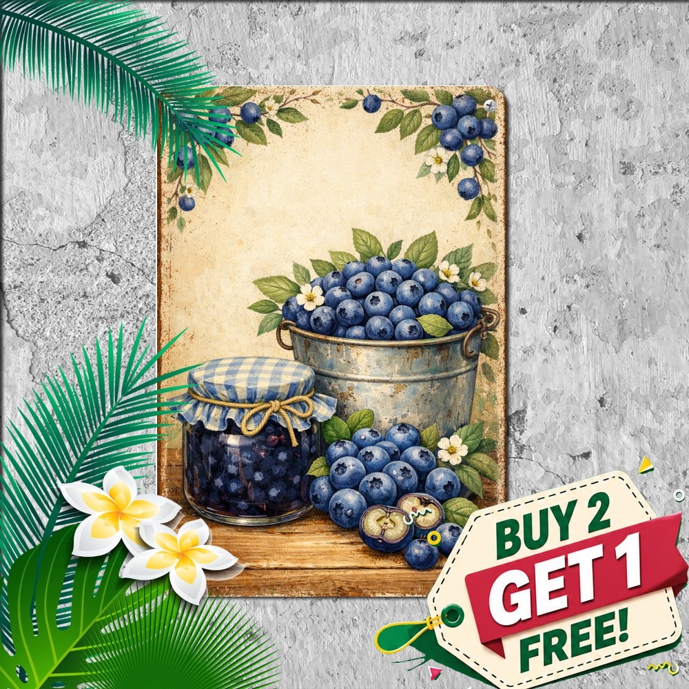 Funny Strawberry Jam Jar Metal Sign Rustic Kitchen Wall Decor 8x12