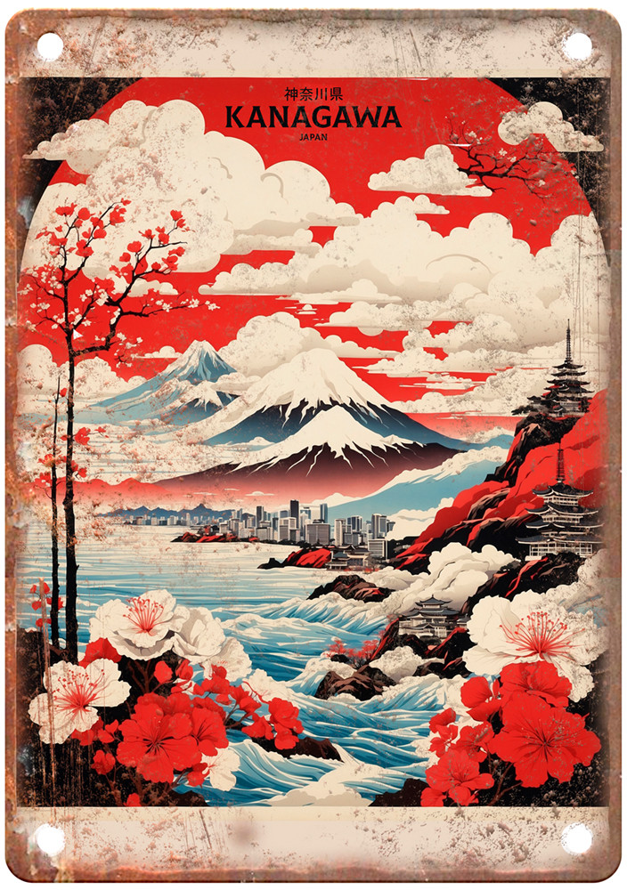 Vintage kanagawa Japan Retro Look Travel Poster Metal Sign T3254