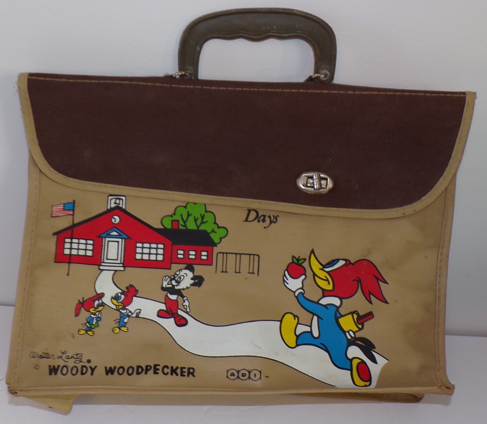Vintage Woody Woodpecker School Days Book Bag & Handle - Walter Lantz Andy Panda