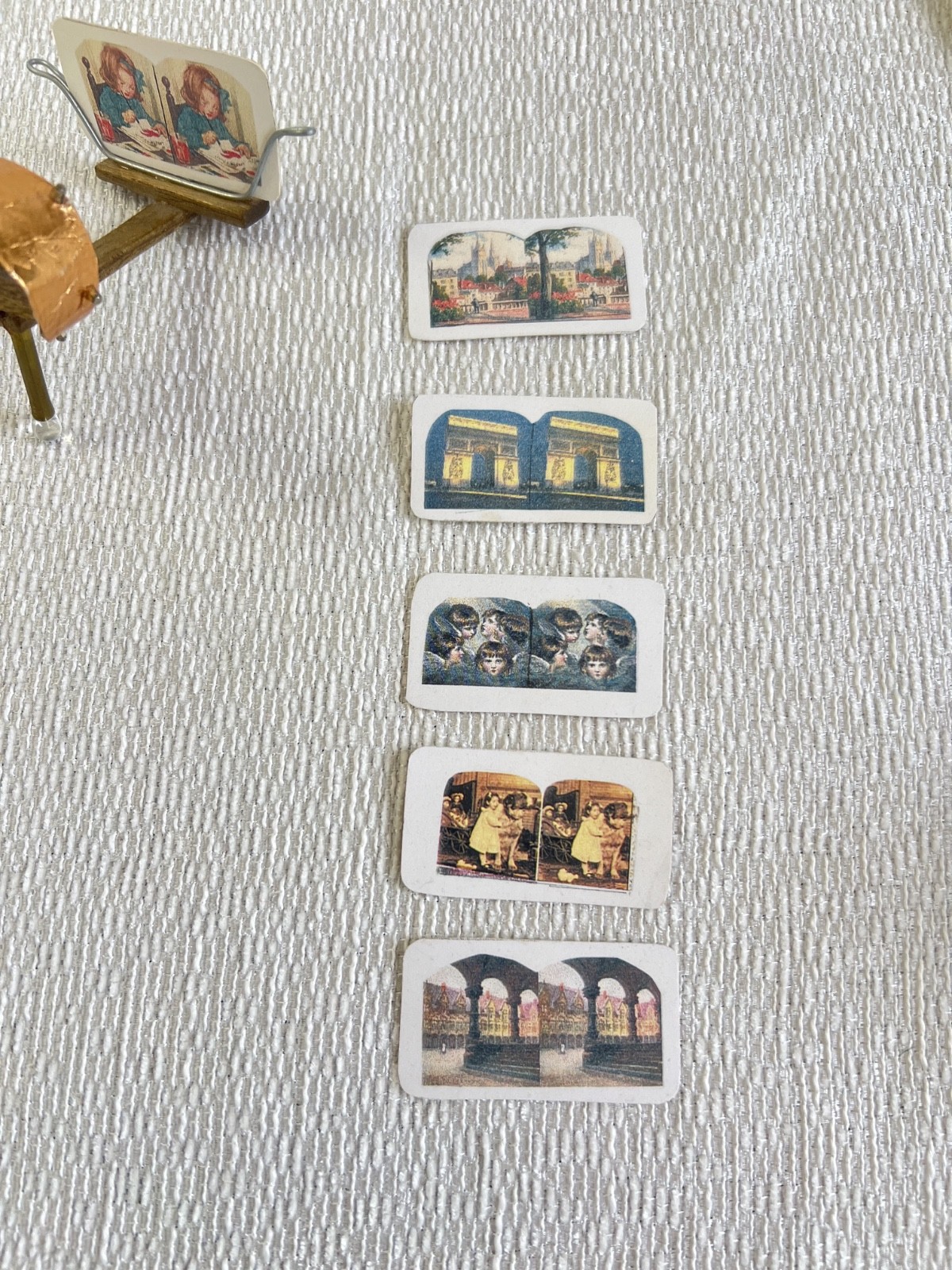 intage Dollhouse Miniature Stereoscope Viewer + 5 Stereoview Cards Victorian