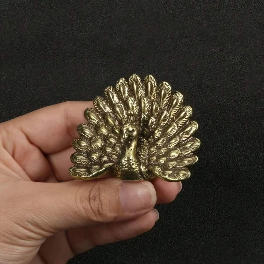 1pc Vintage Brass Peacock Figurine Ornament Good Luck Home Desk Car Decor