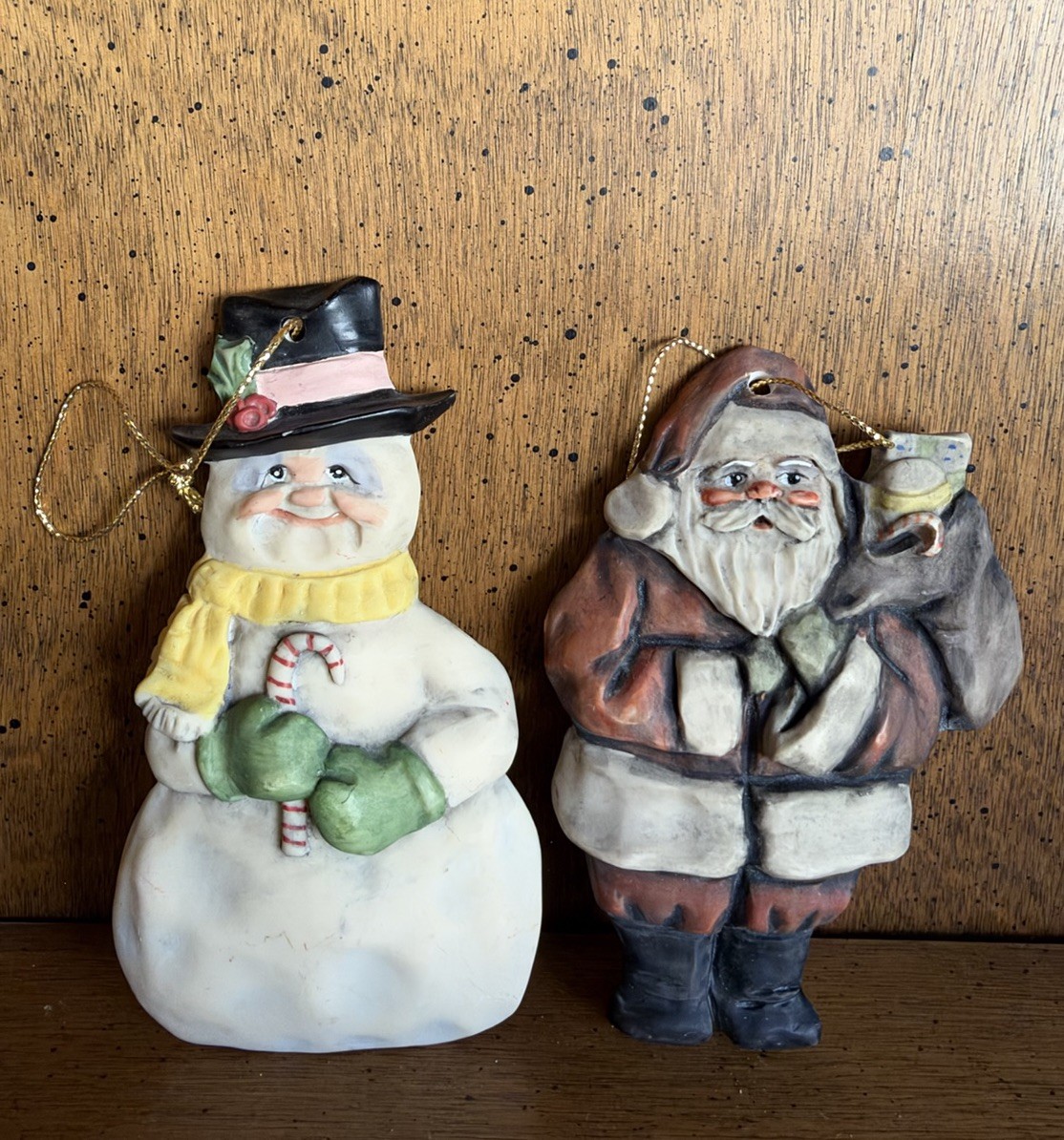 Vintage 1995 Allyson Nagel Roman Porcelain Santa Snowman Ornaments Lot 2