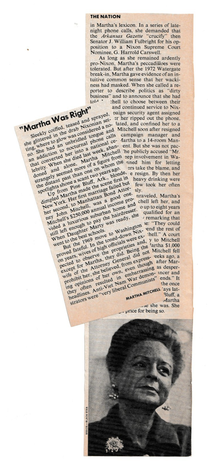 MARTHA MITCHELL Martha Was Right Obituary June 1976 clippings