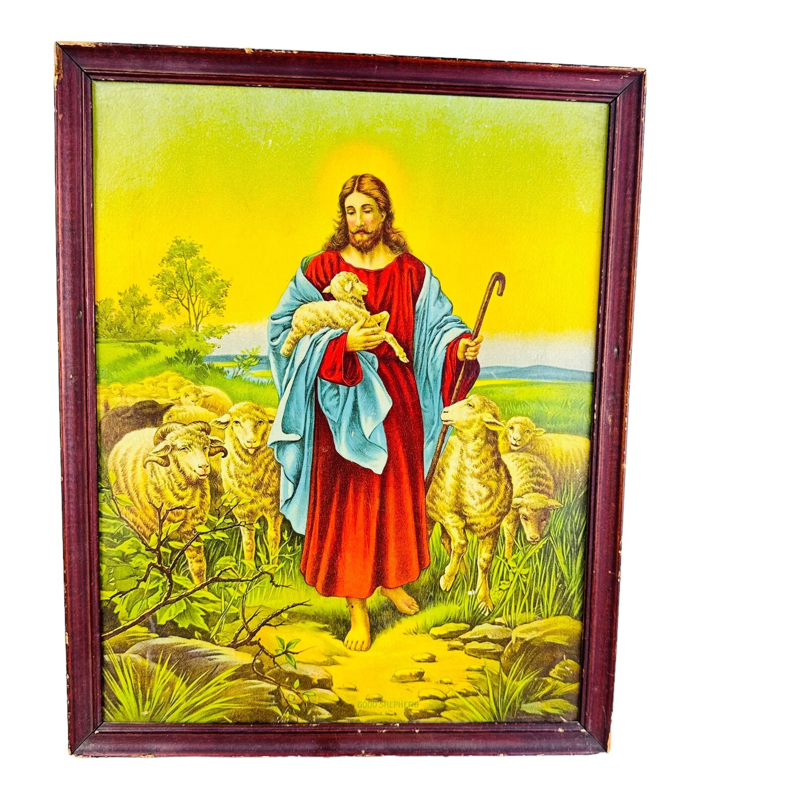 vtg the good Shepherd framed print jesus  16.5\