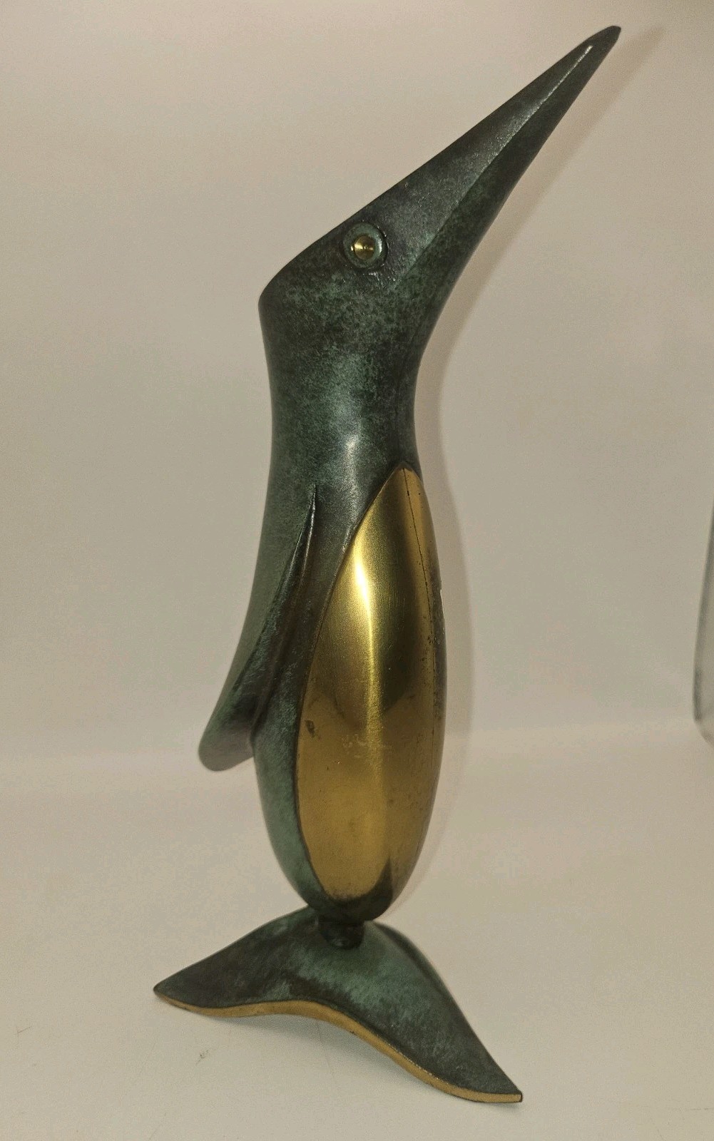 Rare MCM 1950s Pal-Bell? Brass Penguin Vase Figurine Candle Holder Israel Green