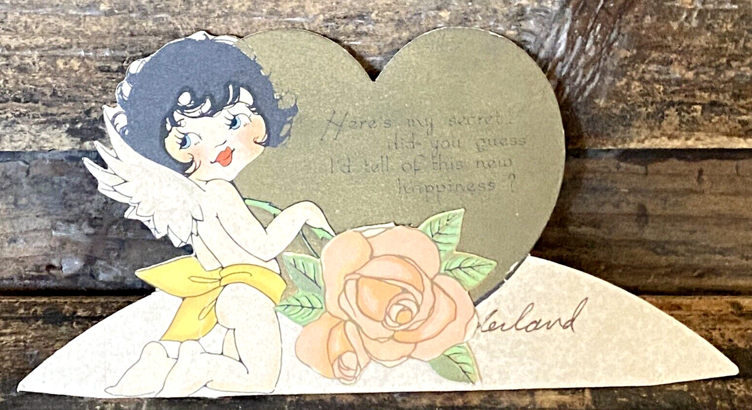 Antique The Buzza Company Engagement Place Card Cupid Ephemera Heart Love