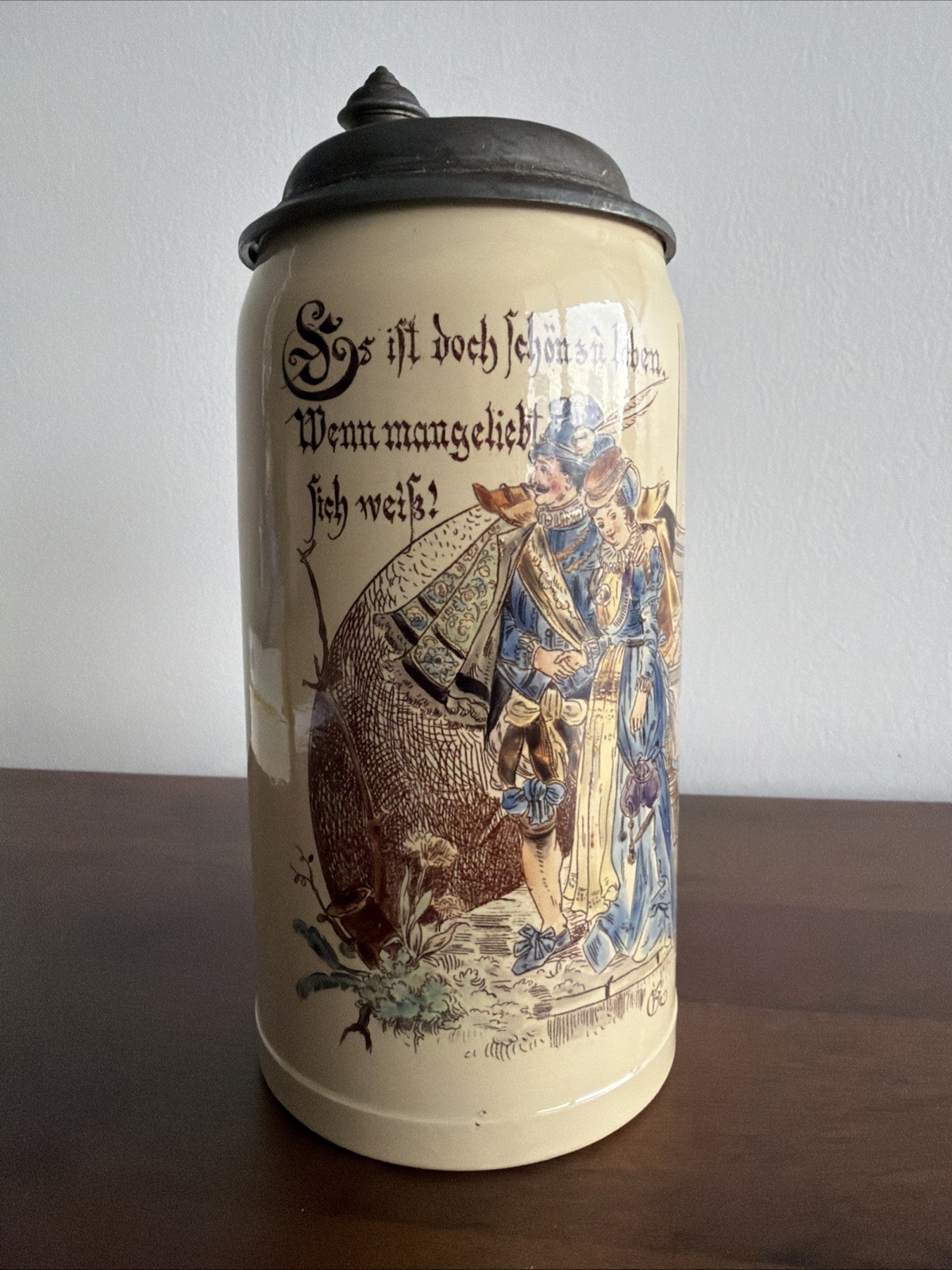 Villeroy + Boch 1894 Pewter Lid Stein Mettlach “Lovers” *Damaged*