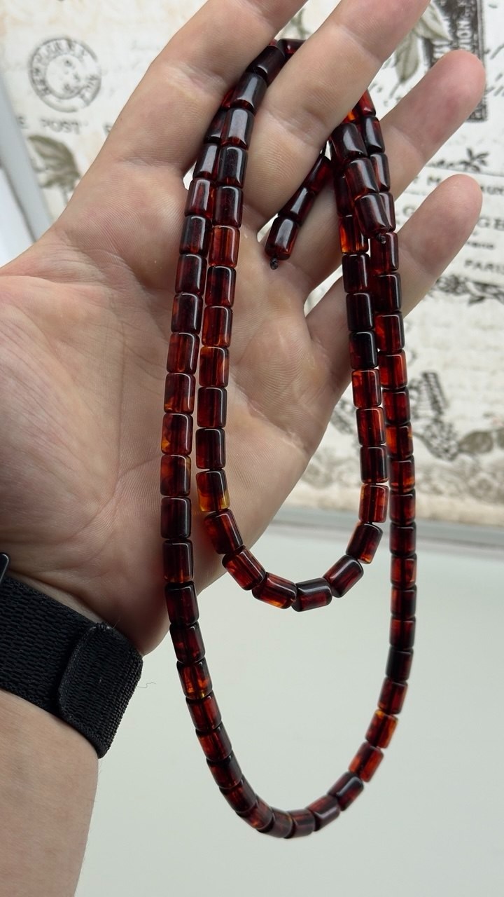 Vintage USSR Amber Beads — Rare Soviet-Era Necklace—Deep Cherry Cognac Colo 40g