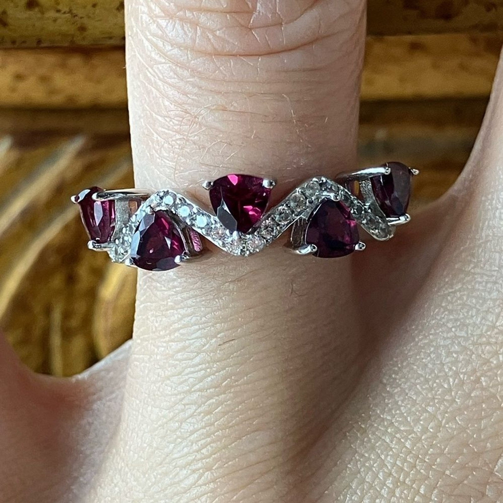 Natural Raspberry Garnet Sterling Silver Ring Size 8