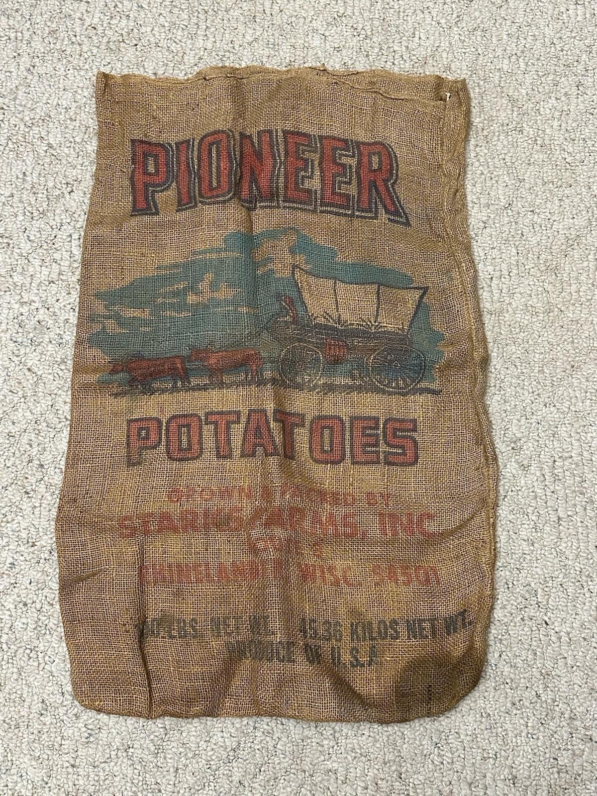 Vintage Pioneer Potatoes burlap sack Starks Farms Inc Starks, WI USA 11
